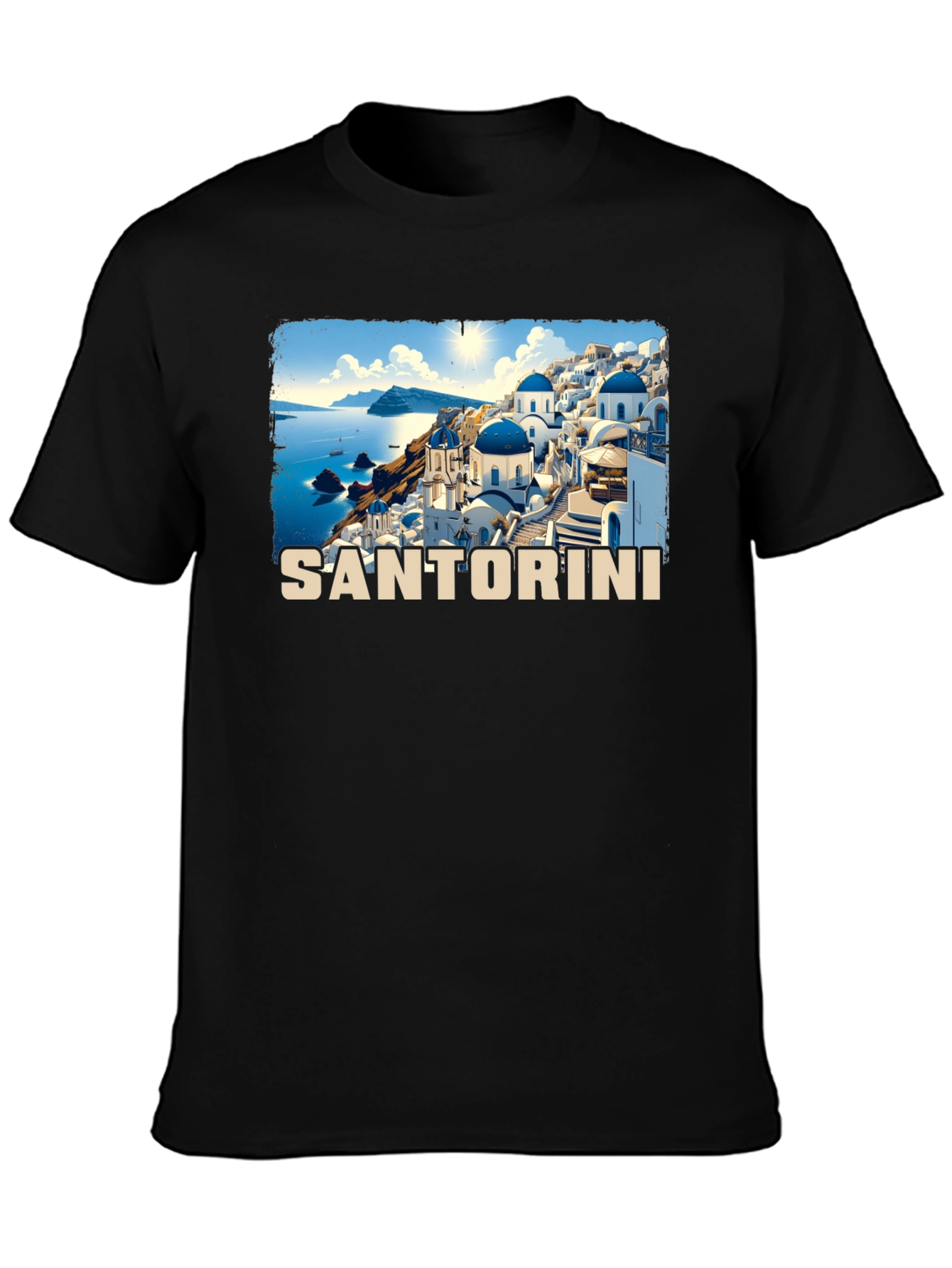 Santorini Greece Travel T-Shirt - Black