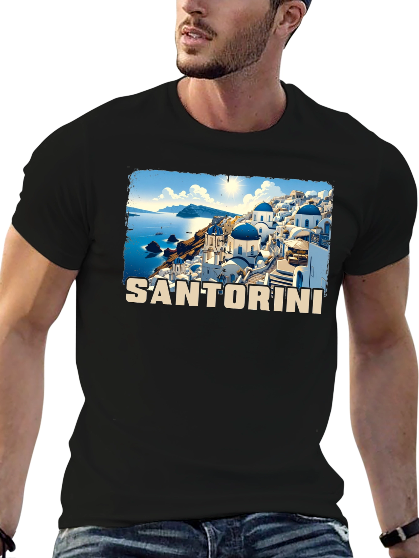 Santorini Greece Travel T-Shirt - Black