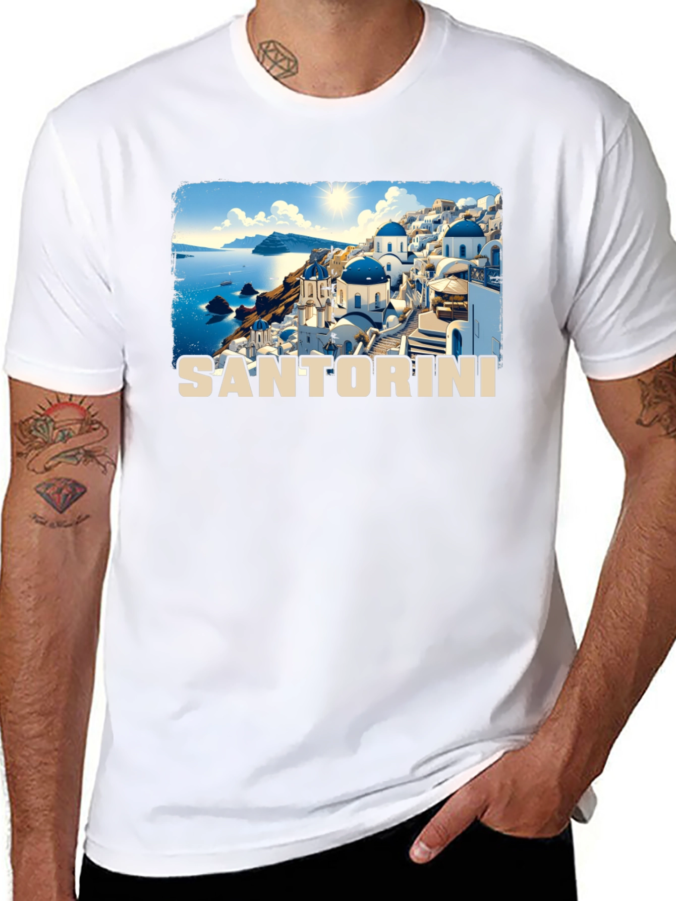 Santorini Greece Travel T-Shirt - Black