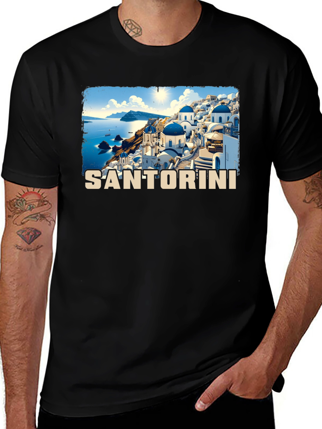 Santorini Greece Travel T-Shirt - Black