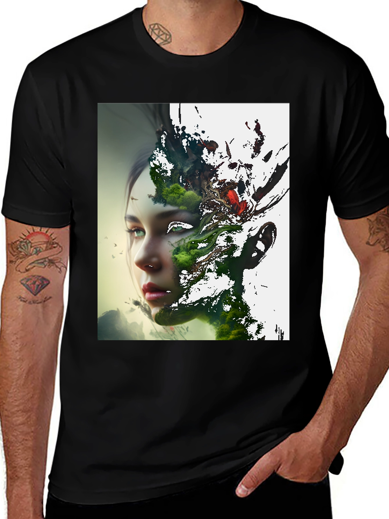 Nature Meets Portrait Black Tee