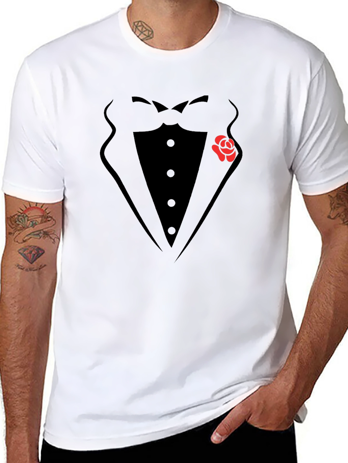 Tuxedo Style Graphic Tee Shirt