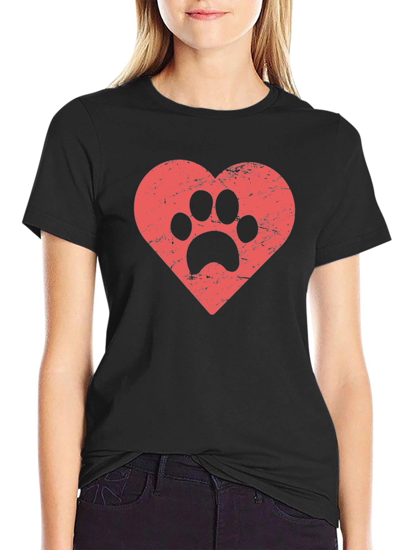 Dog Paw Heart Graphic Tee - Black