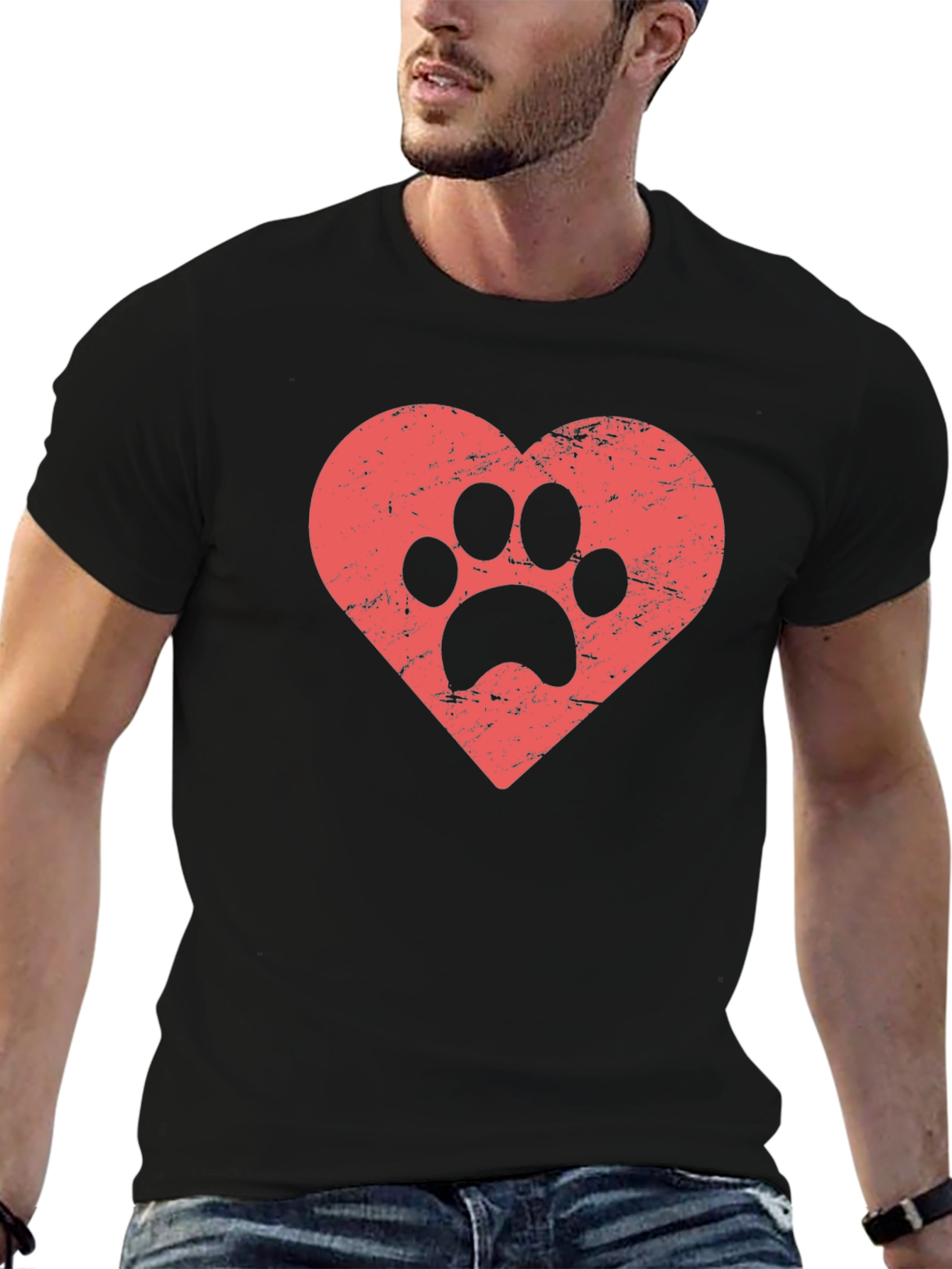 Dog Paw Heart Graphic Tee - Black