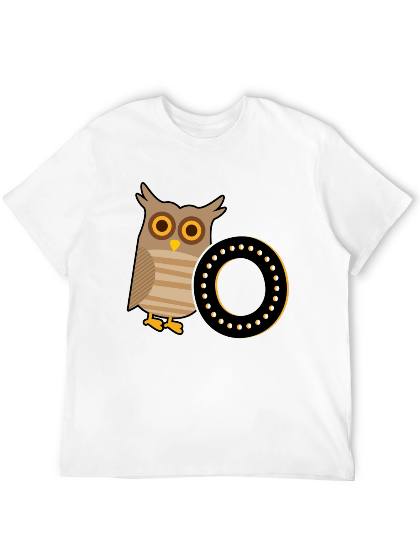 Owl and Letter O Graphic Tee - Black Cotton