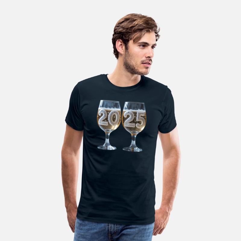 Two clinking glasses with bubbles with number 2025