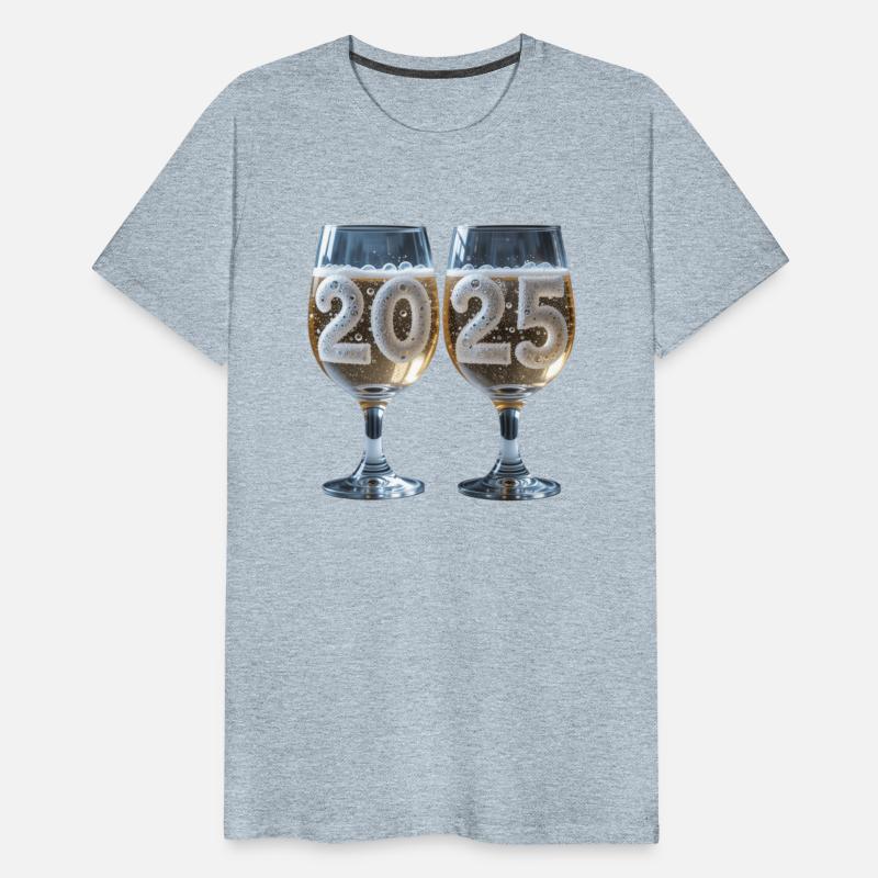 Two clinking glasses with bubbles with number 2025