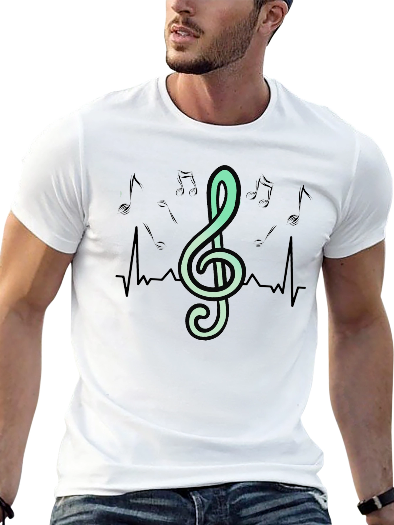 Musical Heartbeat T-Shirt - Black Crew Neck