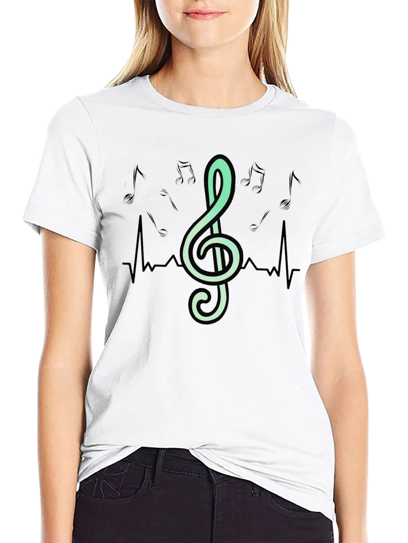 Musical Heartbeat T-Shirt - Black Crew Neck
