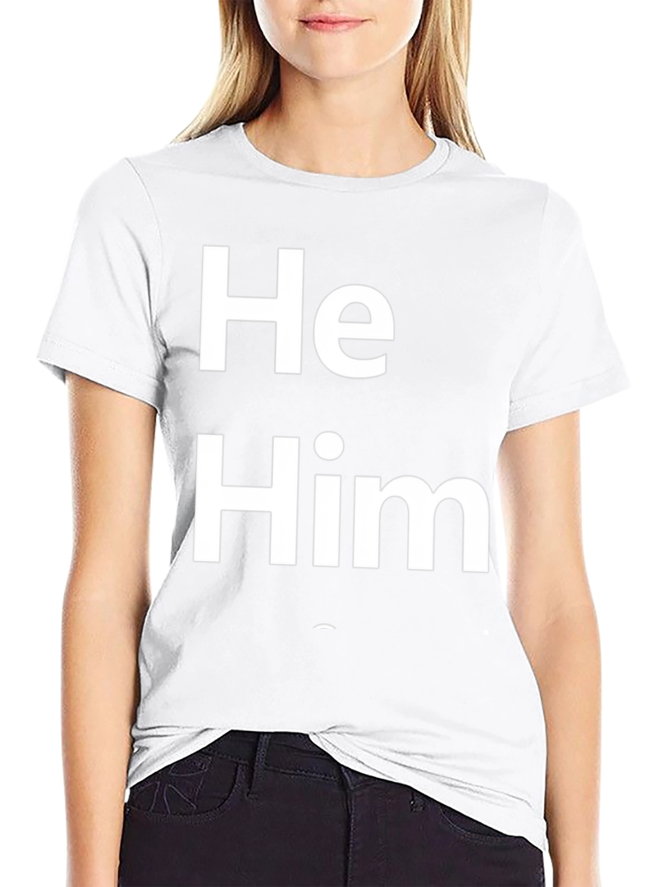 He Him Pronoun T-Shirt - Black Cotton Casual Wear