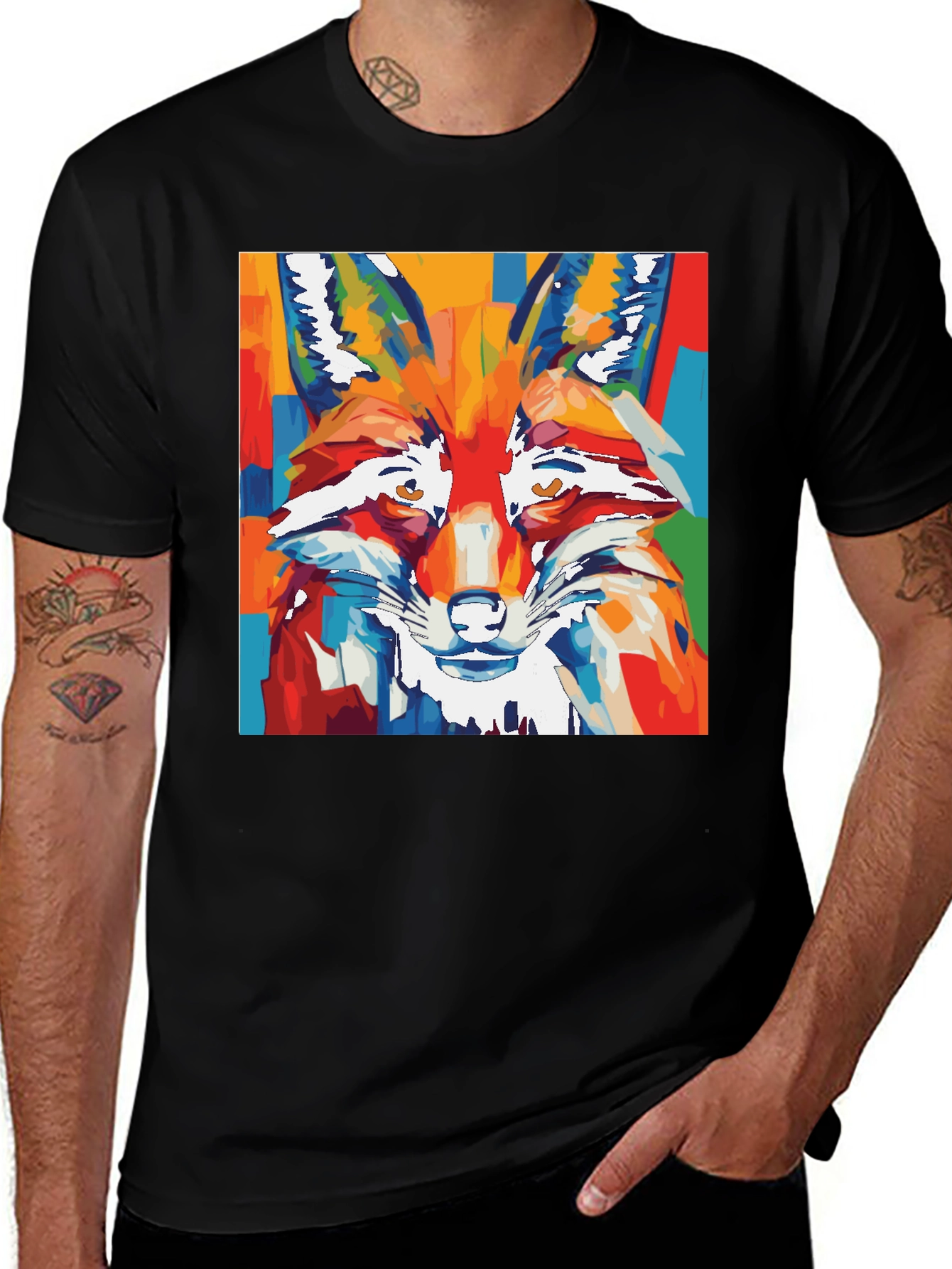 Abstract Fox Graphic Tee - Artistic Animal Print Shirt