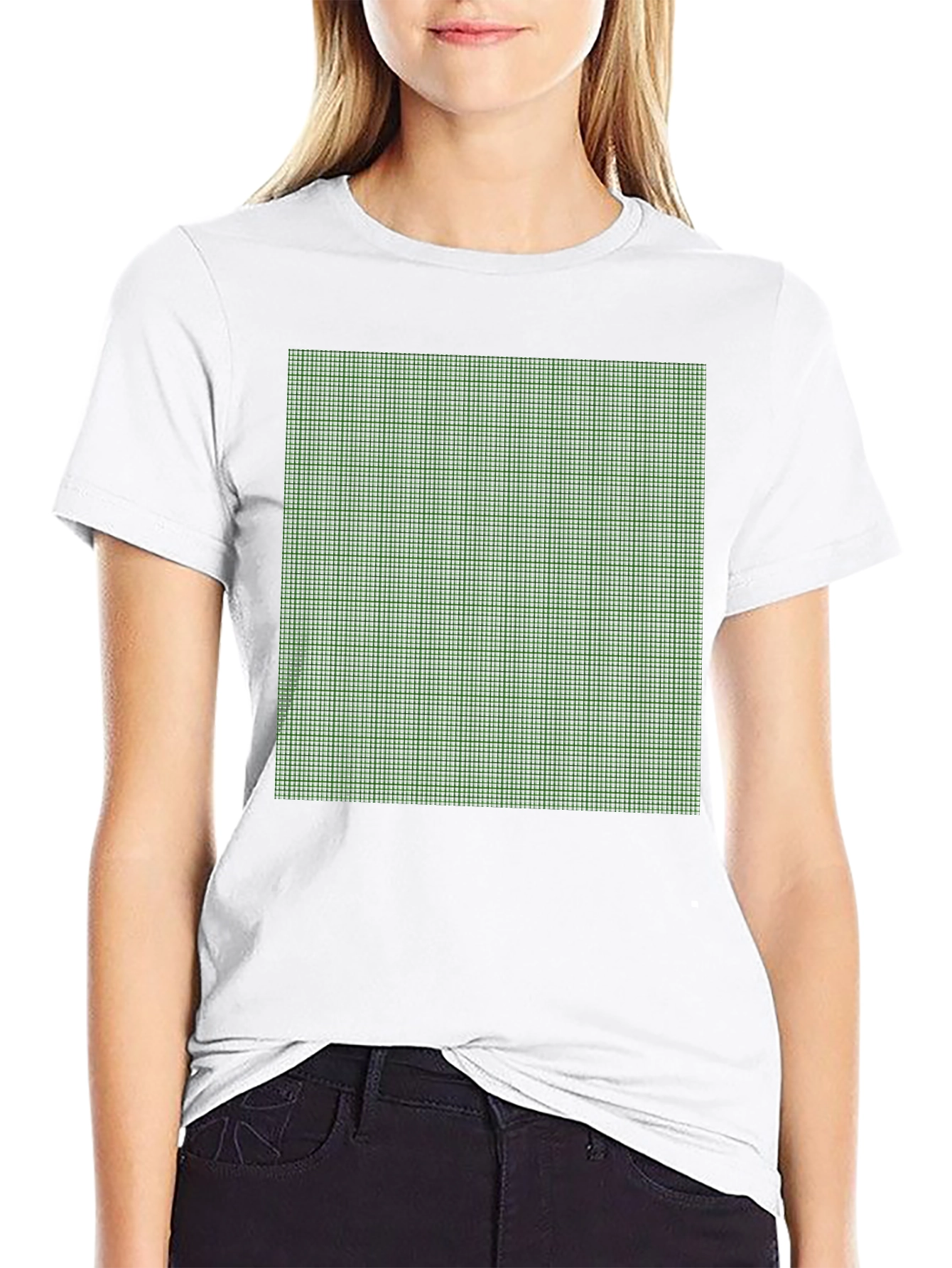 Modern Grid Pattern Tee - Black Cotton Blend