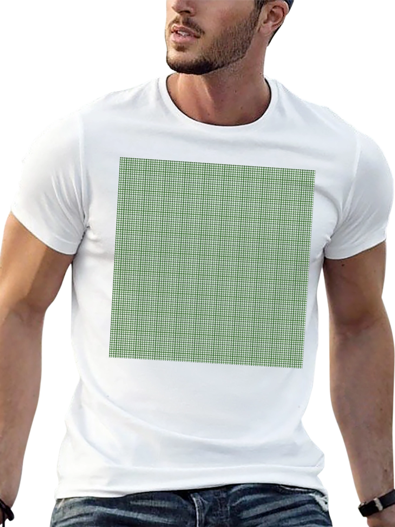 Modern Grid Pattern Tee - Black Cotton Blend
