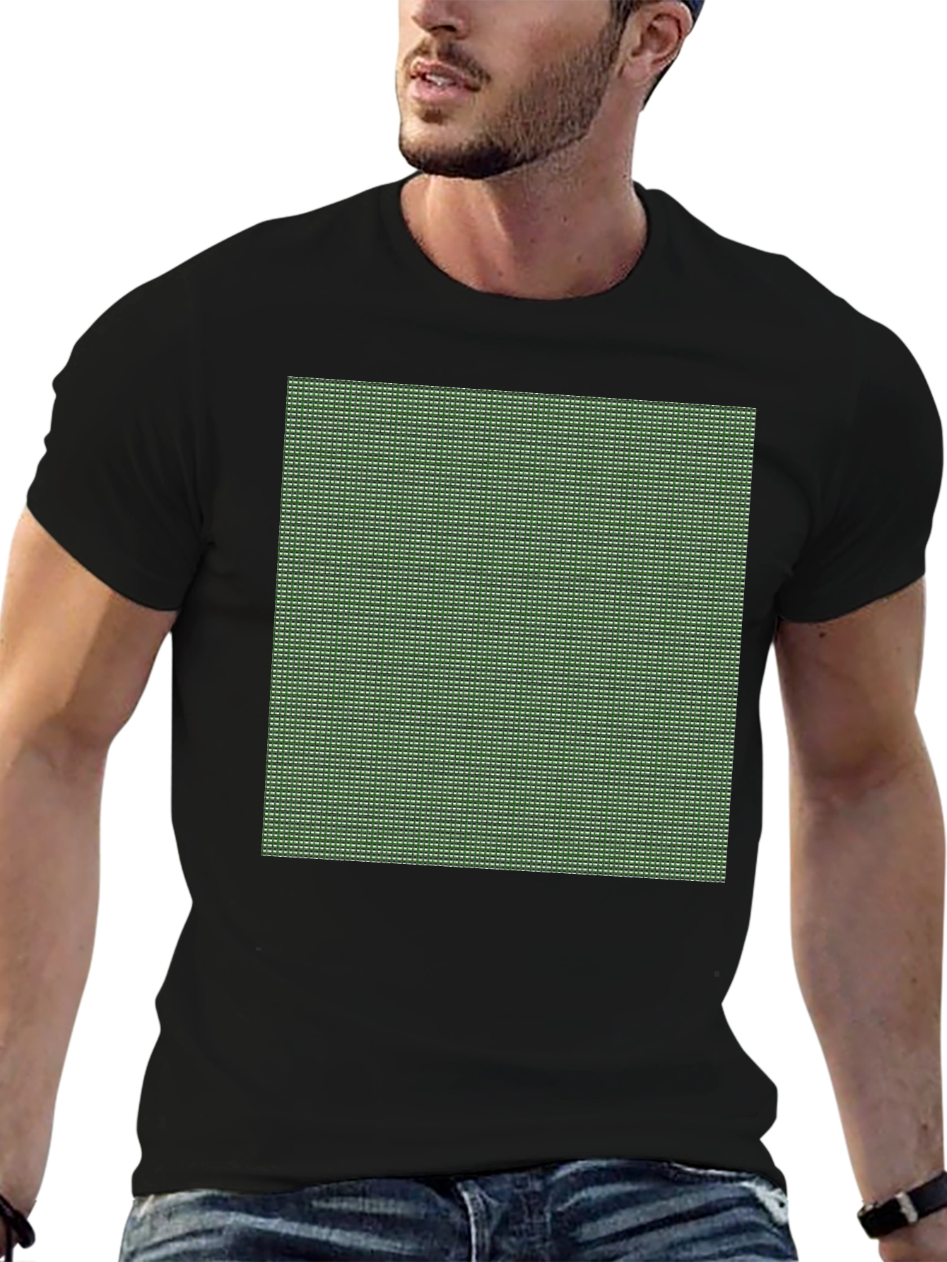 Modern Grid Pattern Tee - Black Cotton Blend
