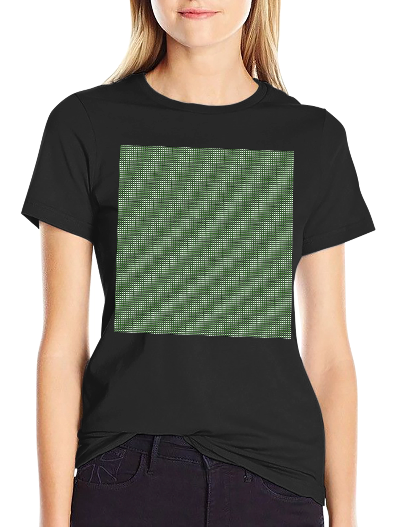 Modern Grid Pattern Tee - Black Cotton Blend