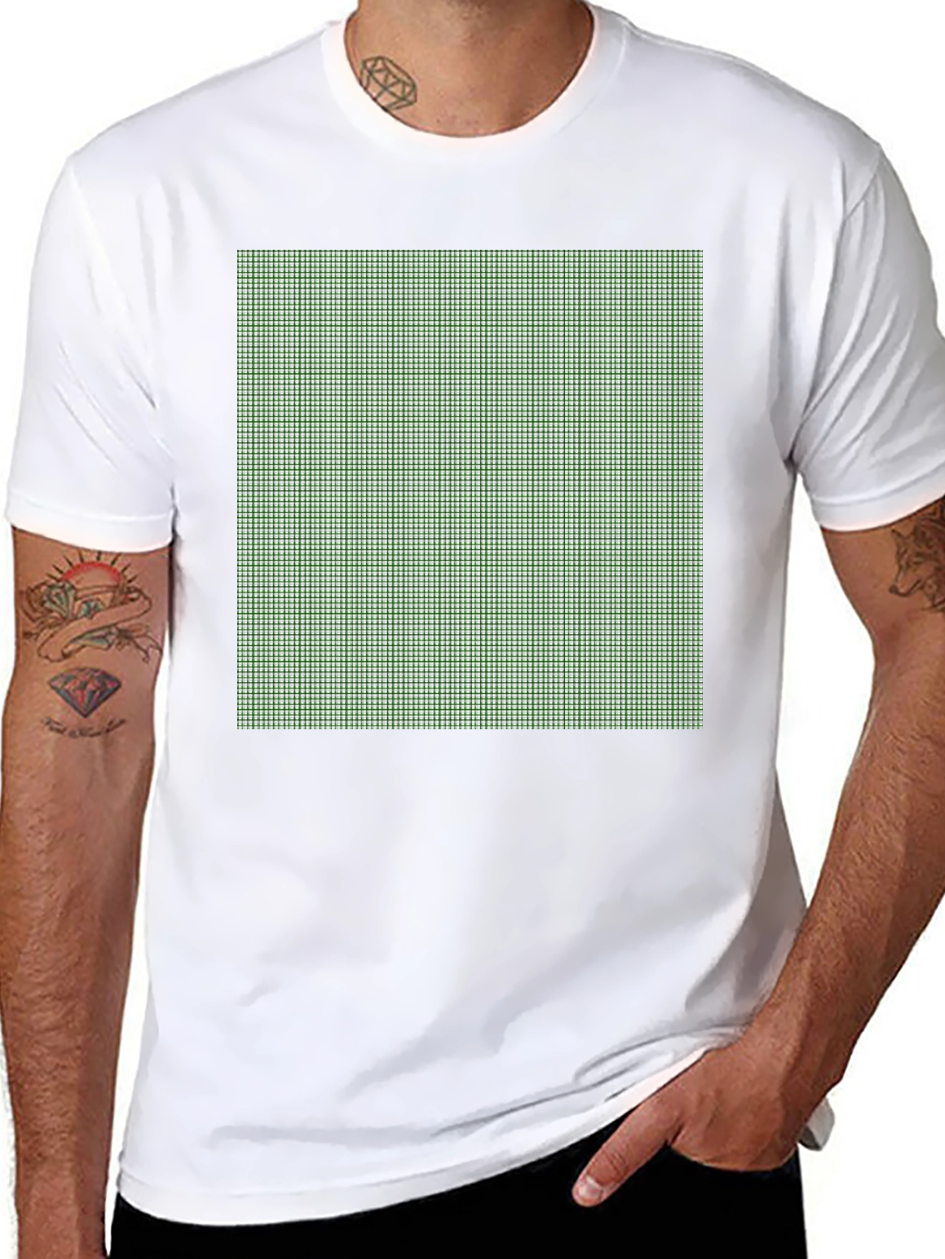 Modern Grid Pattern Tee - Black Cotton Blend