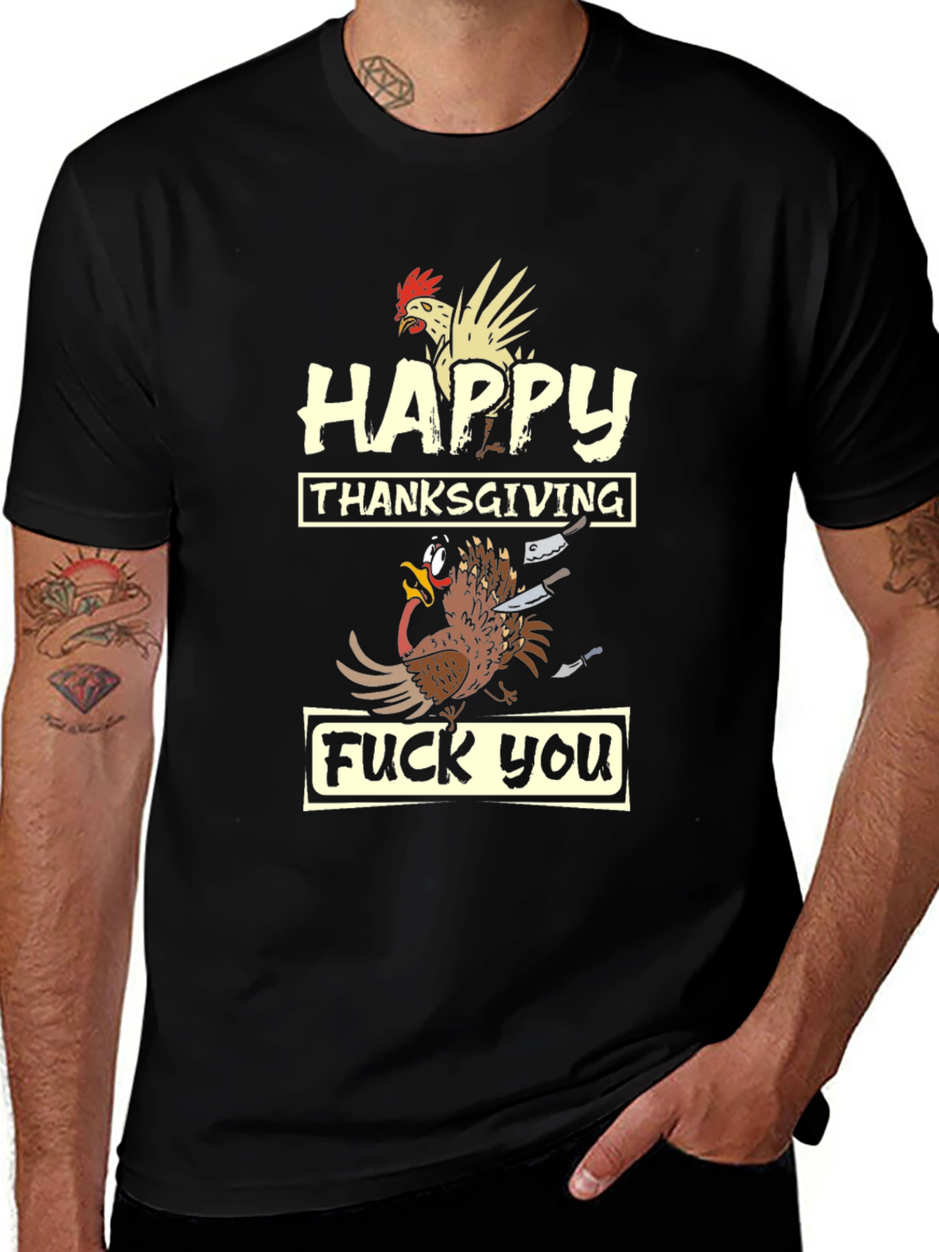 Happy Thanksgiving Funny Turkey Graphic T-Shirt