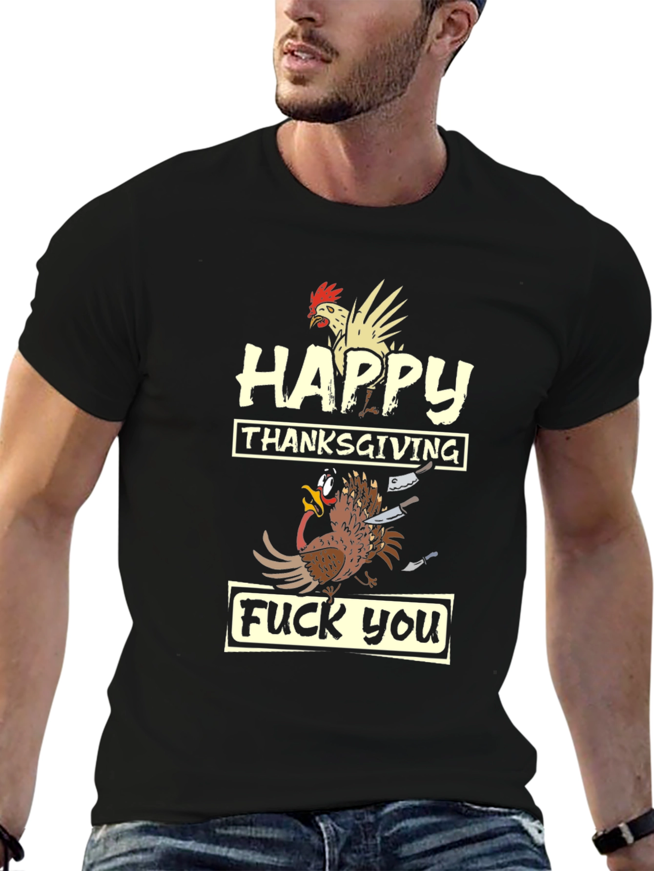 Happy Thanksgiving Funny Turkey Graphic T-Shirt