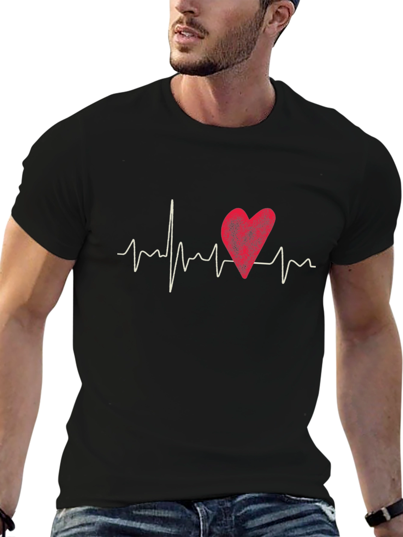 Heartbeat Graphic Black T-Shirt