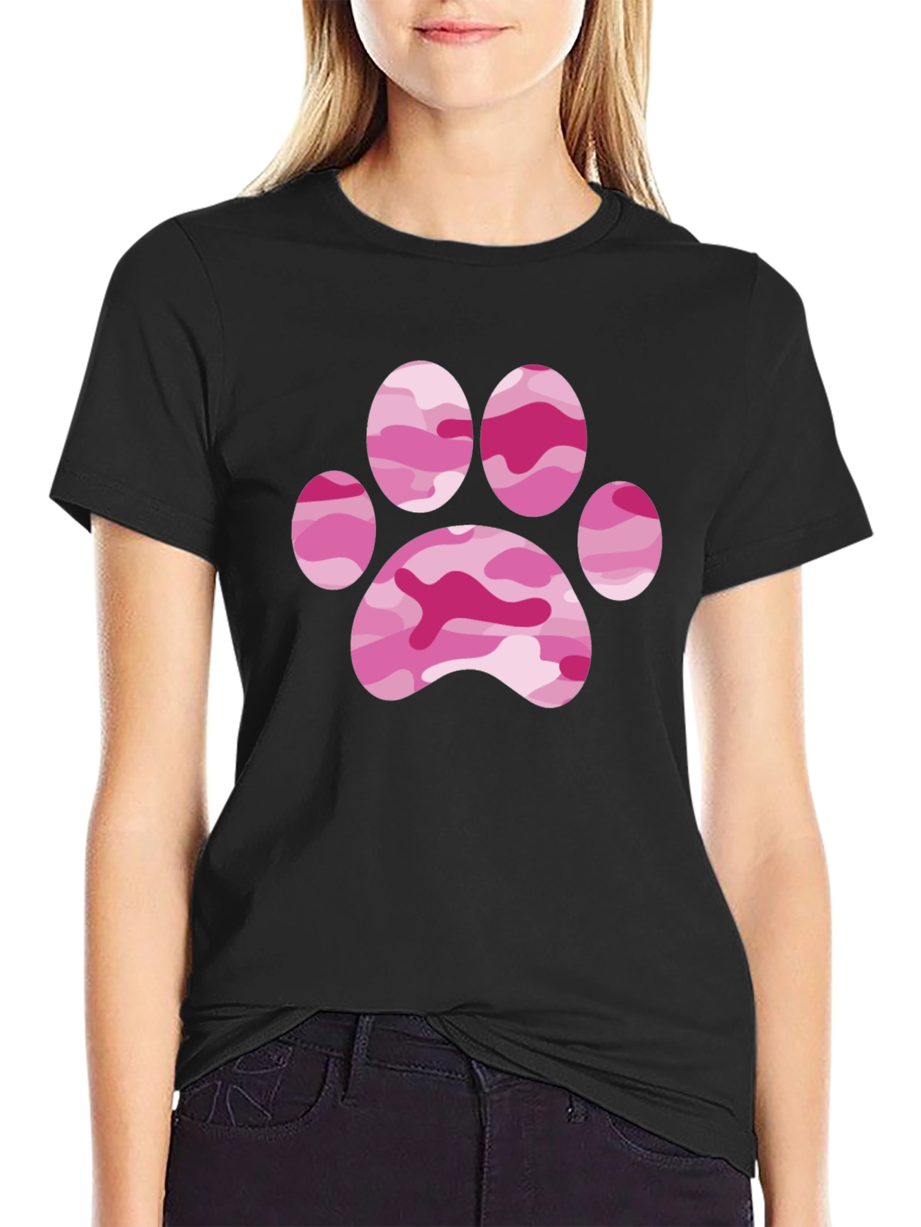 Pink Camo Paw Print Tee