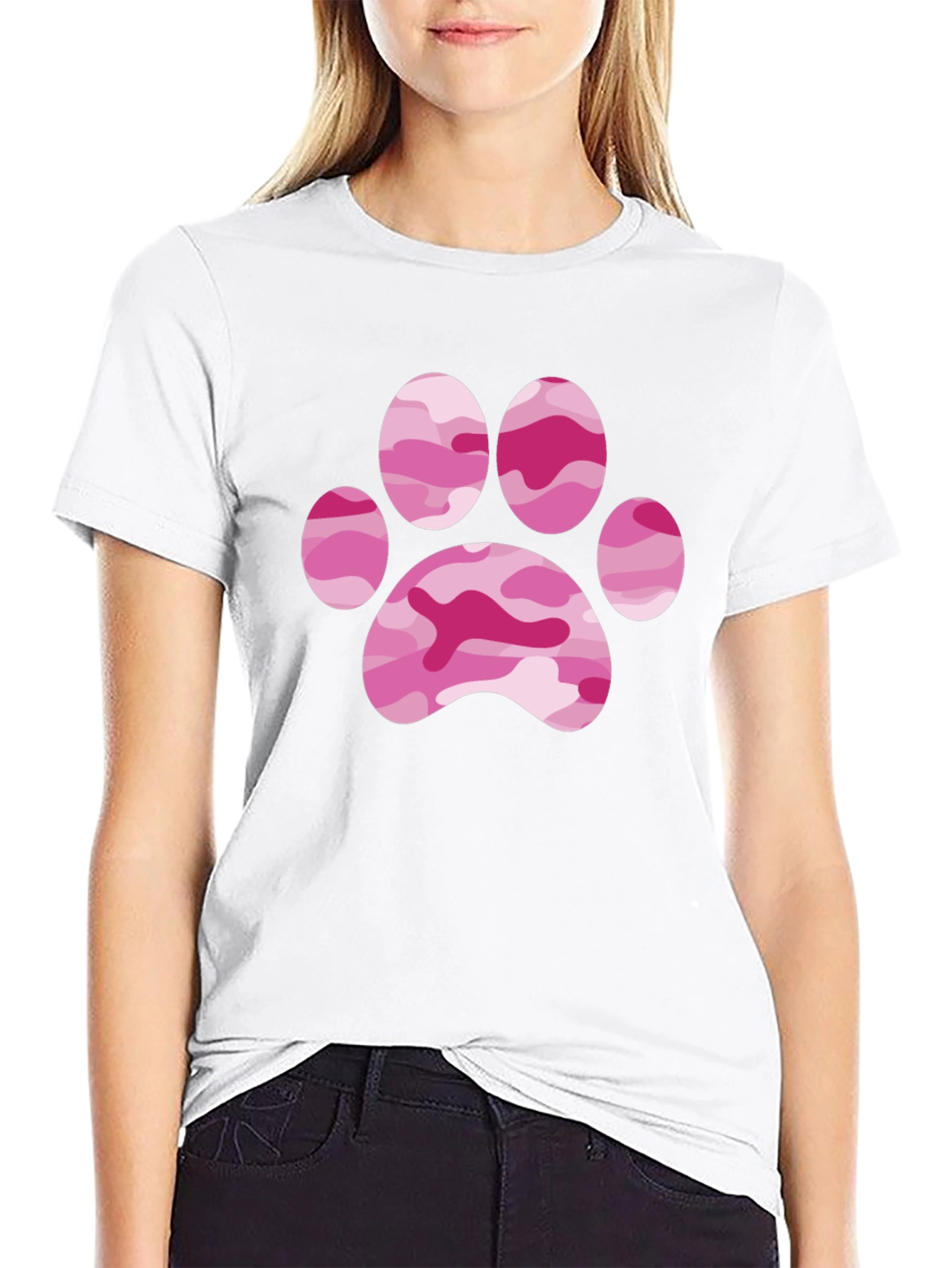 Pink Camo Paw Print Tee