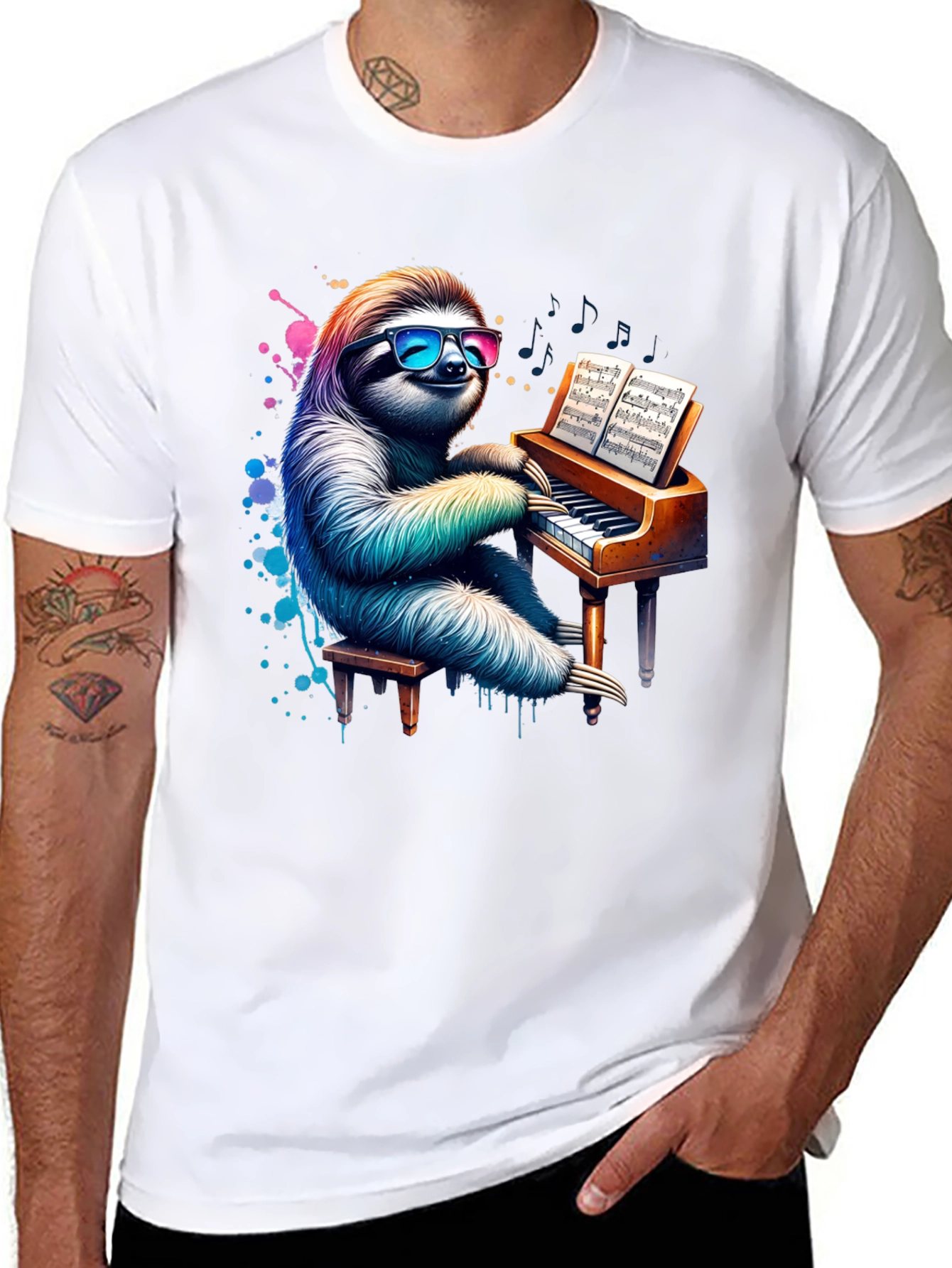 Sloth Pianist Graphic T-Shirt - Cool & Unique Design