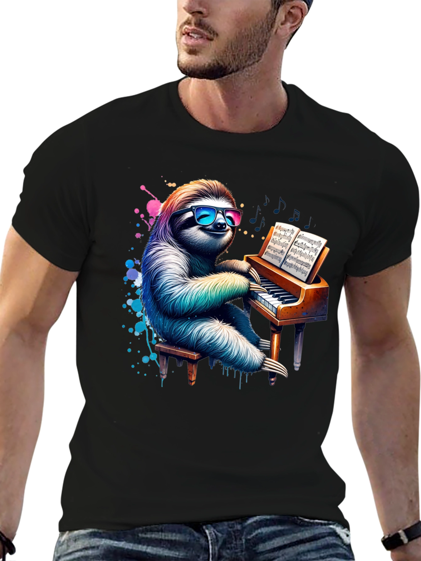 Sloth Pianist Graphic T-Shirt - Cool & Unique Design