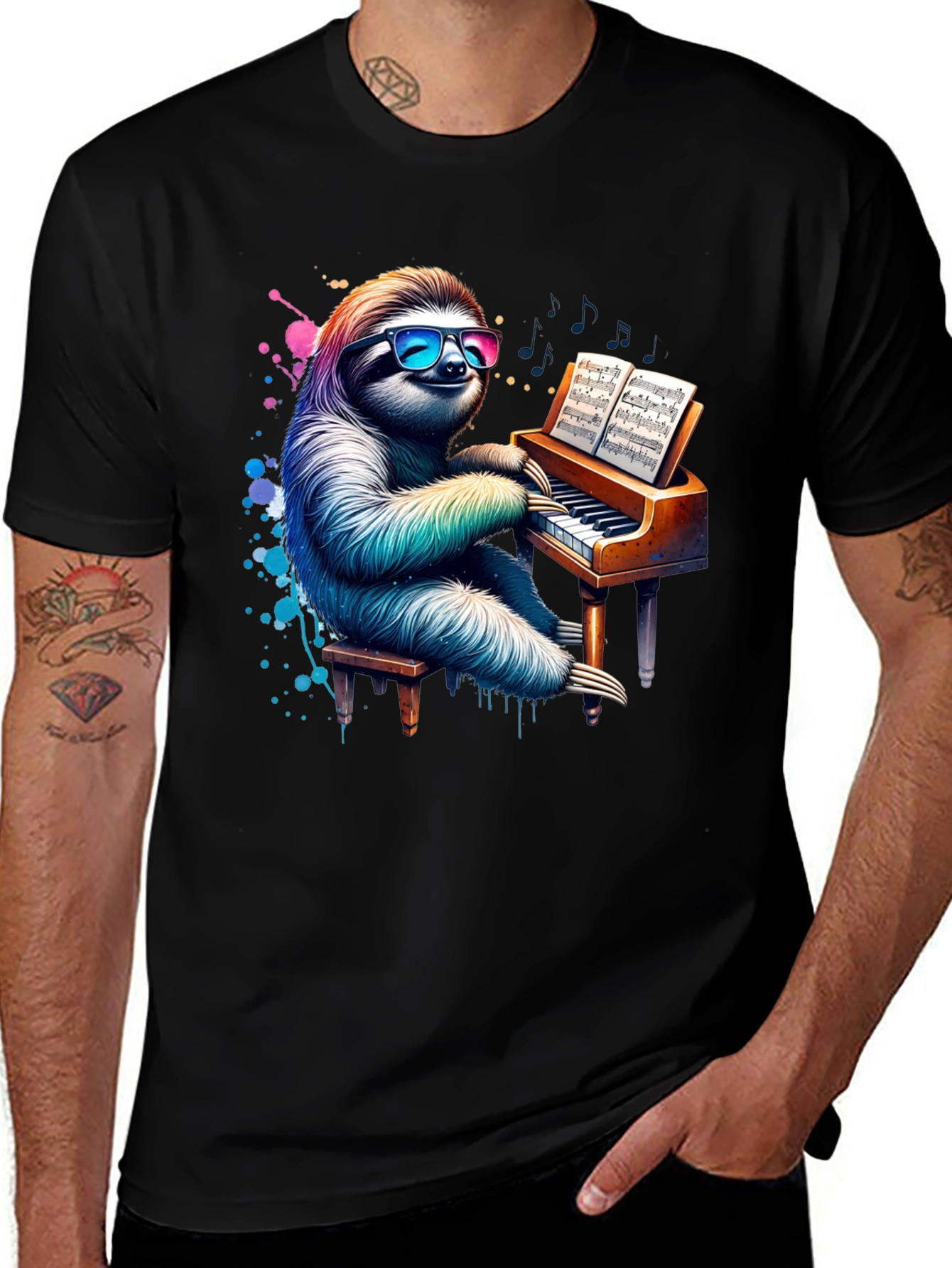 Sloth Pianist Graphic T-Shirt - Cool & Unique Design