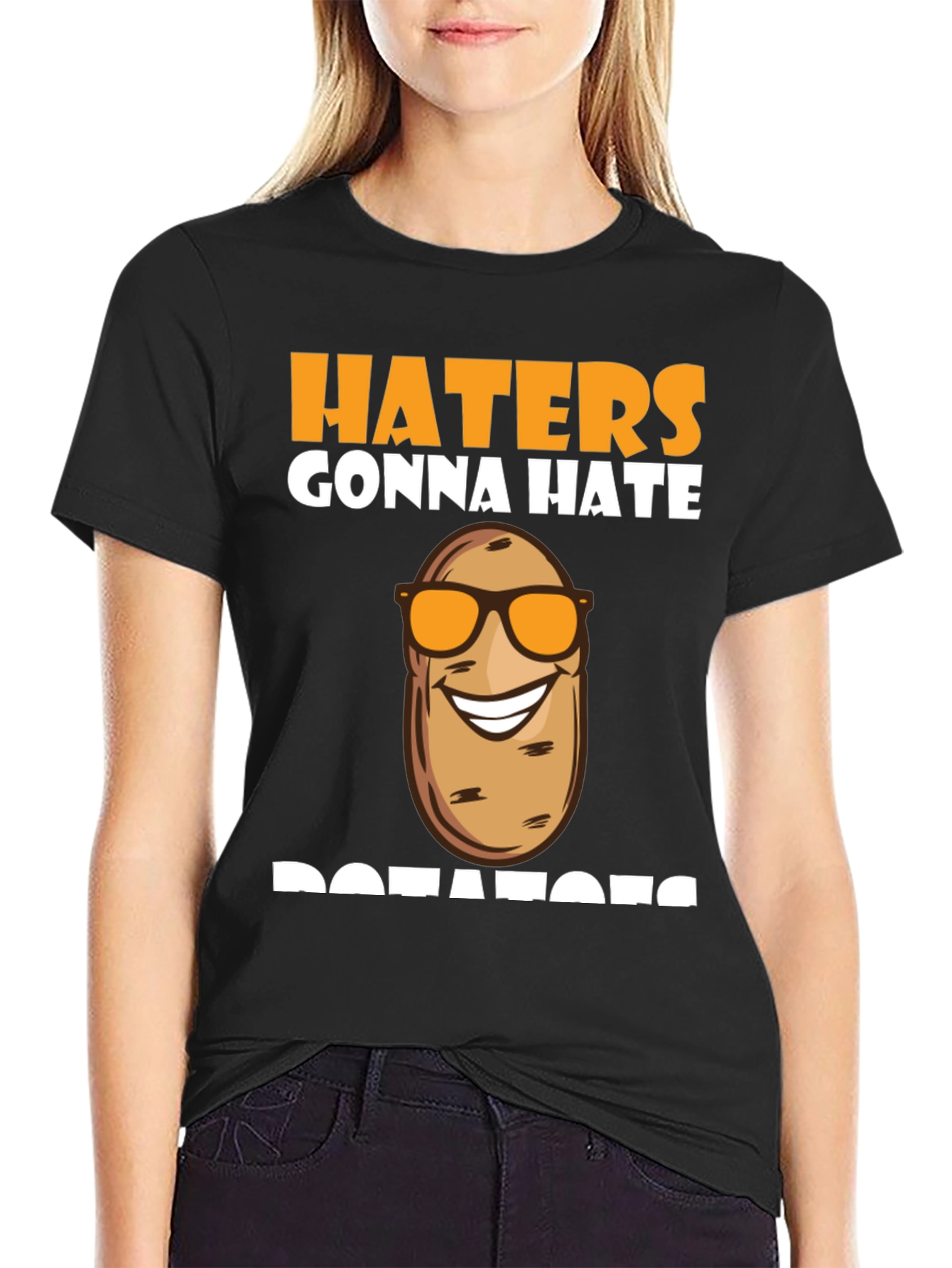 Haters Gonna Hate Cool Potato Sunglasses Black T-Shirt