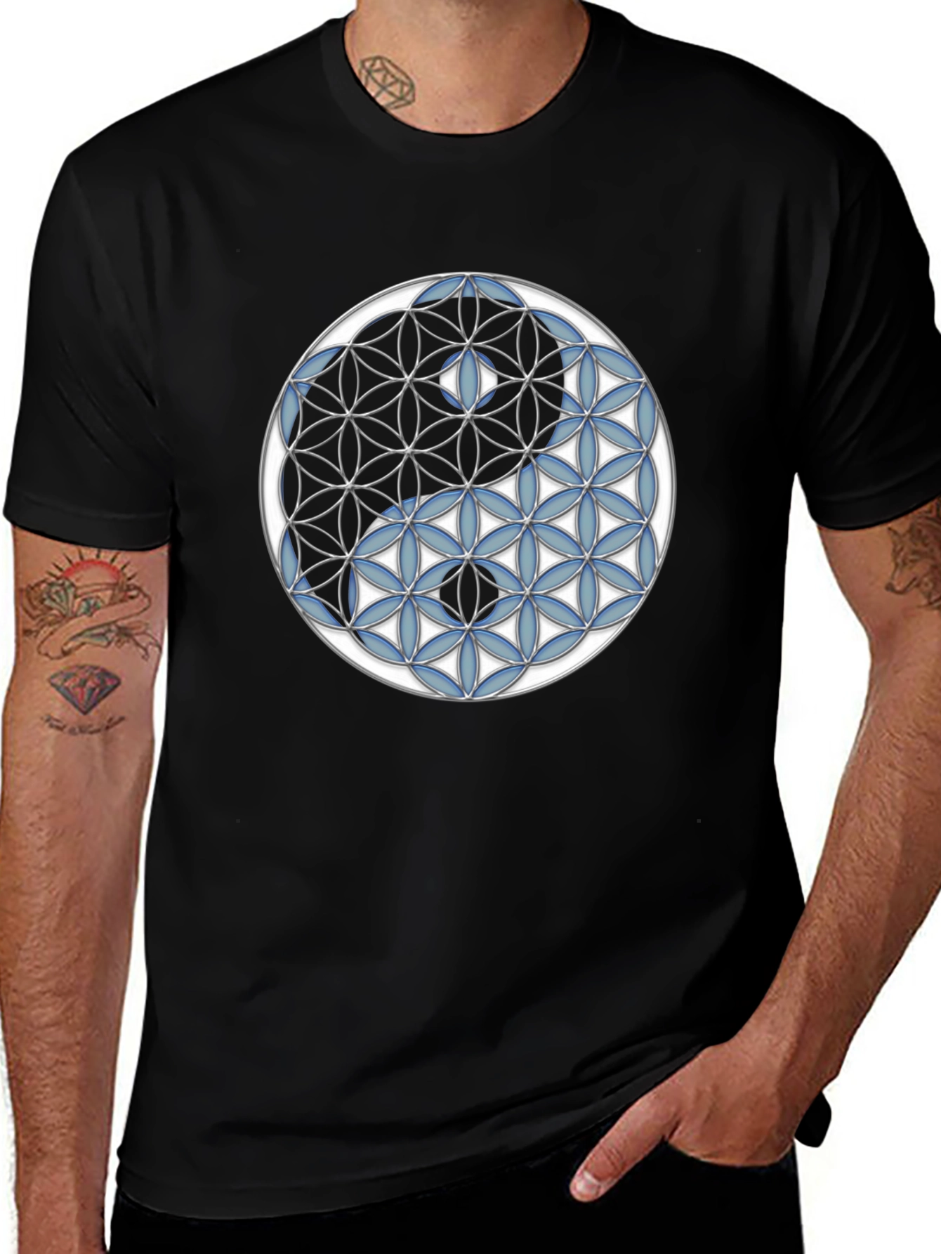 Yin Yang Flower of Life Graphic Tee - Black