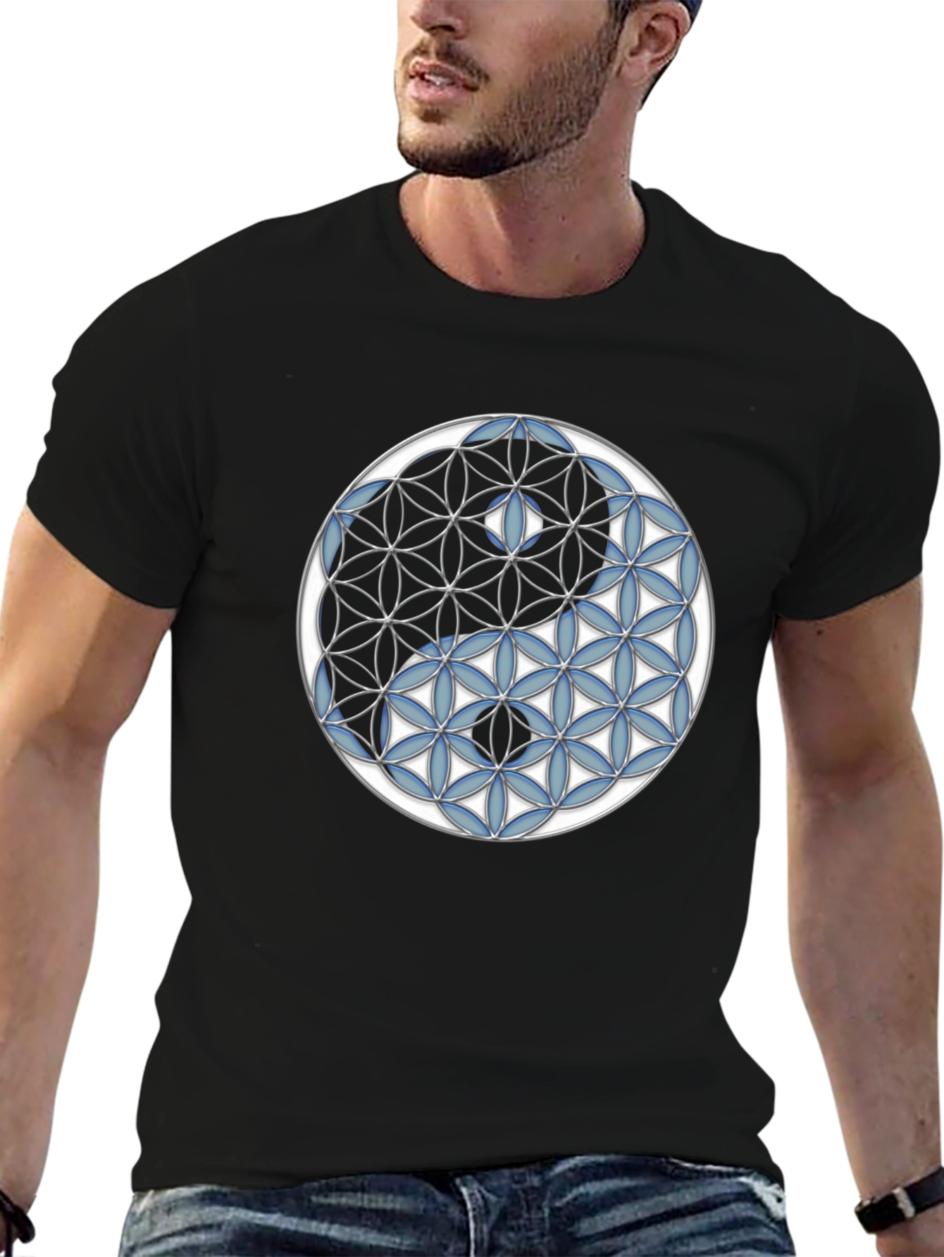 Yin Yang Flower of Life Graphic Tee - Black