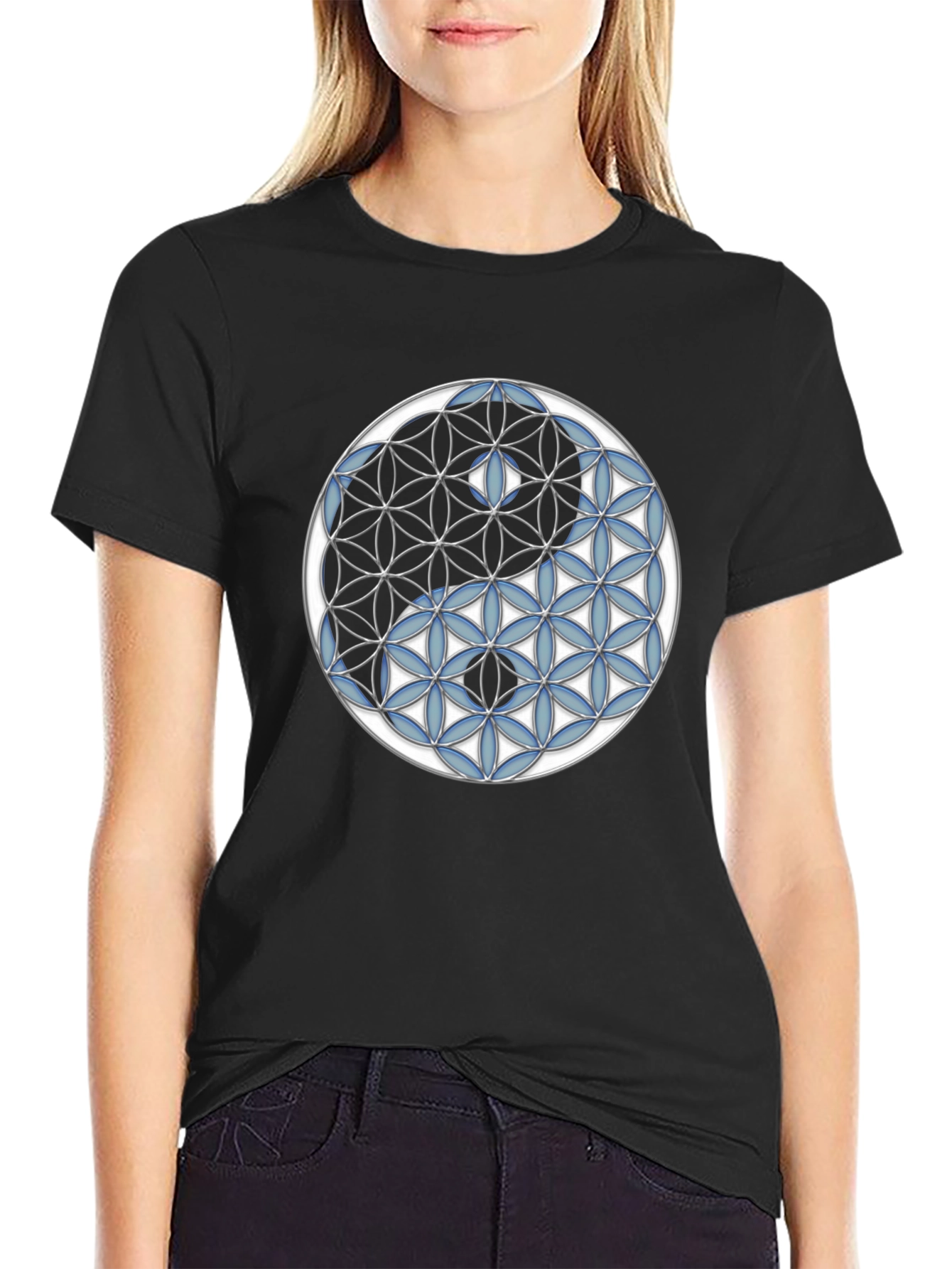 Yin Yang Flower of Life Graphic Tee - Black