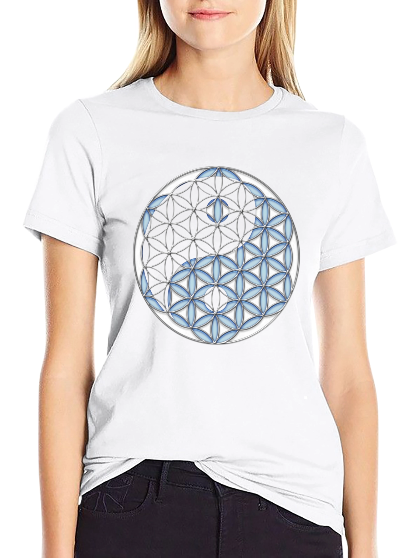 Yin Yang Flower of Life Graphic Tee - Black