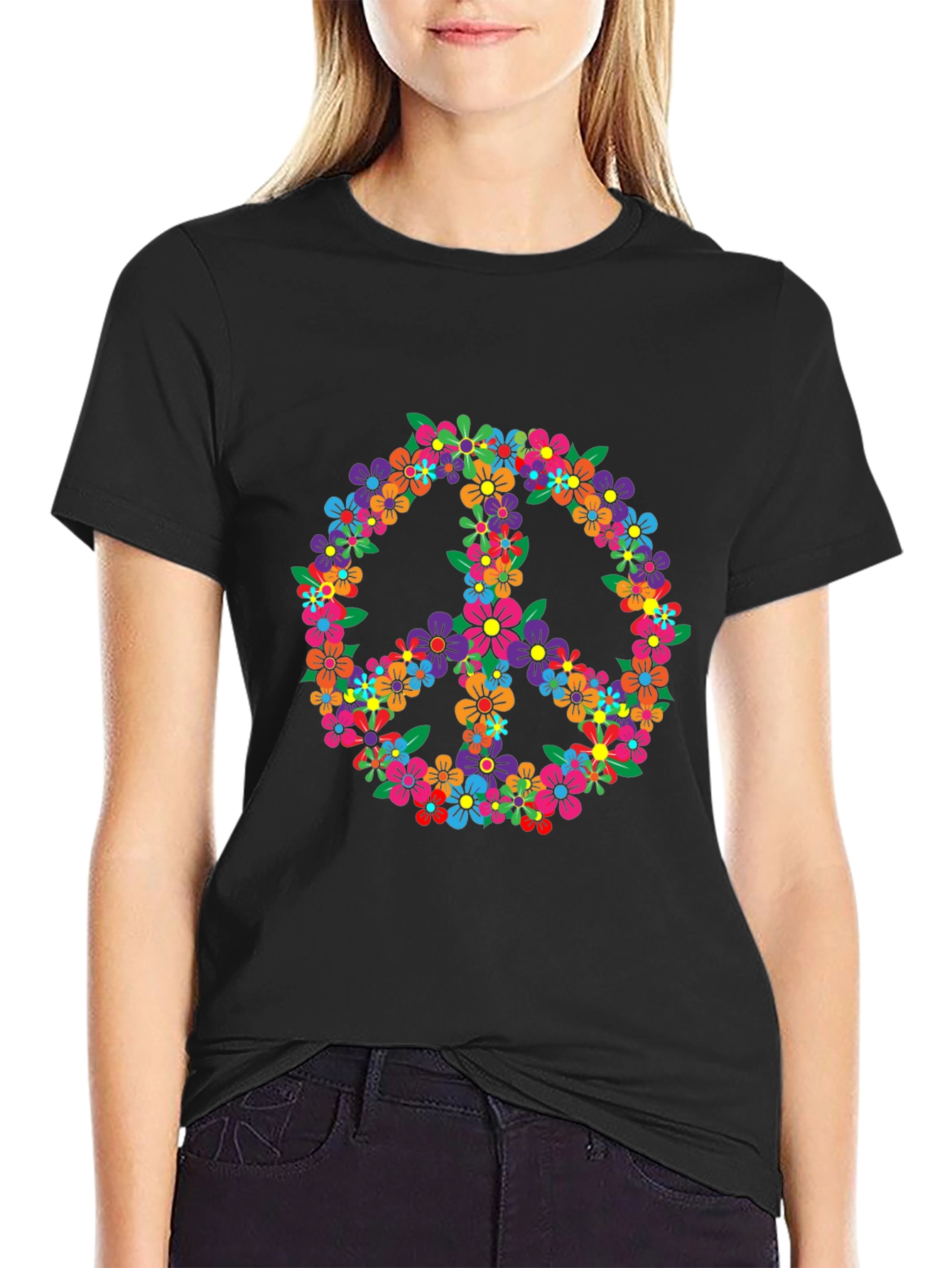 Floral Peace Sign Graphic T-Shirt