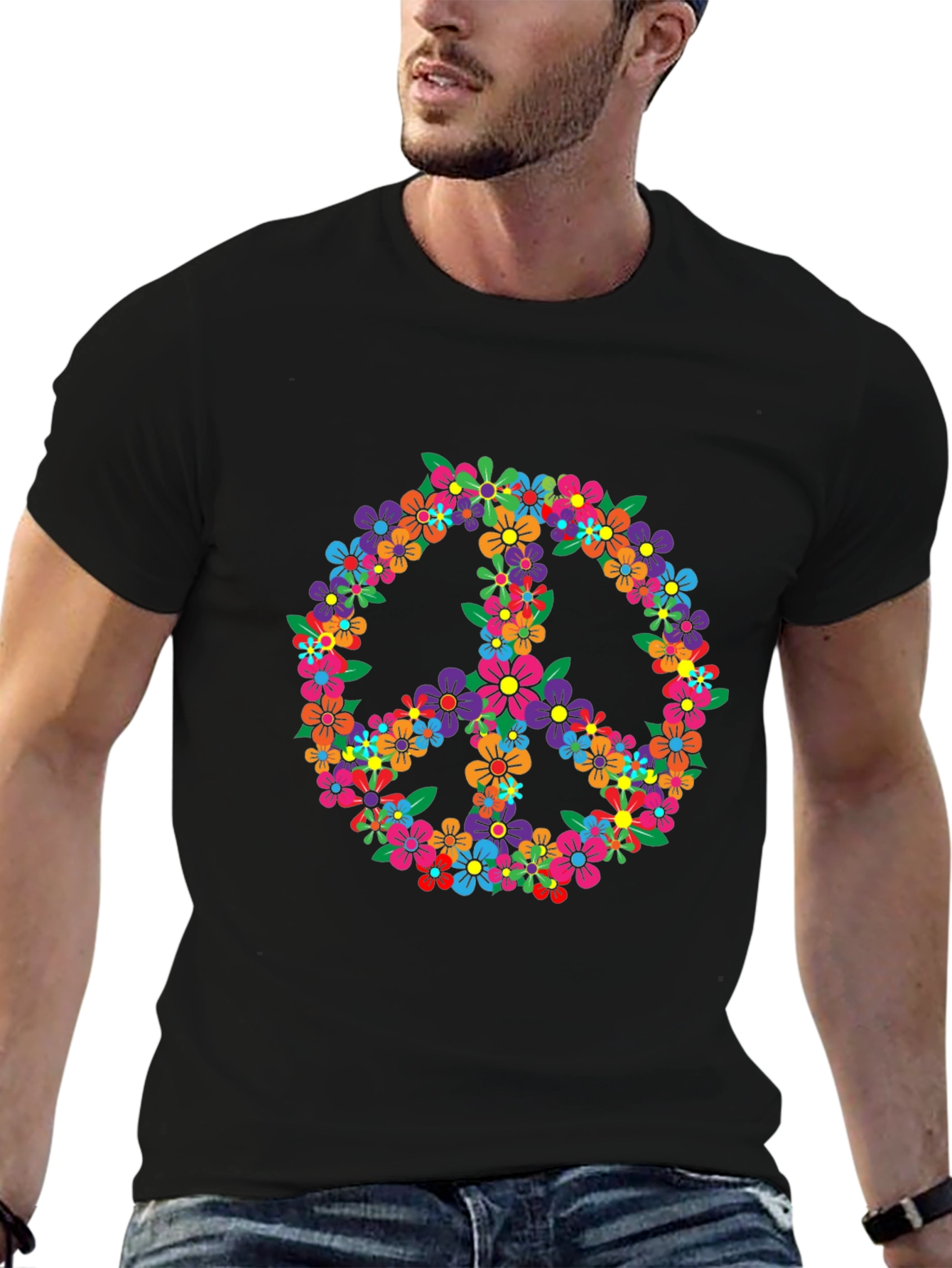 Floral Peace Sign Graphic T-Shirt