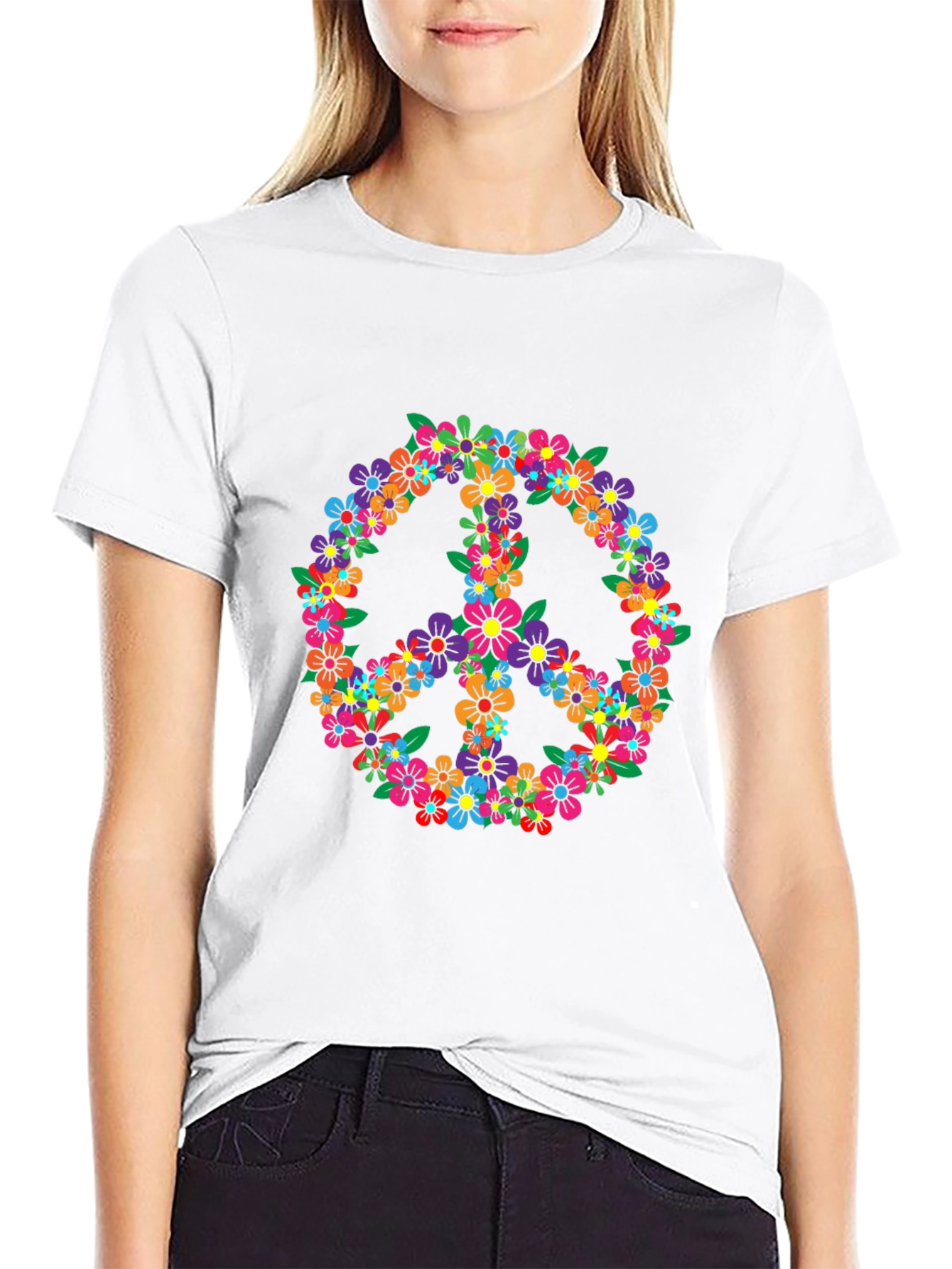 Floral Peace Sign Graphic T-Shirt