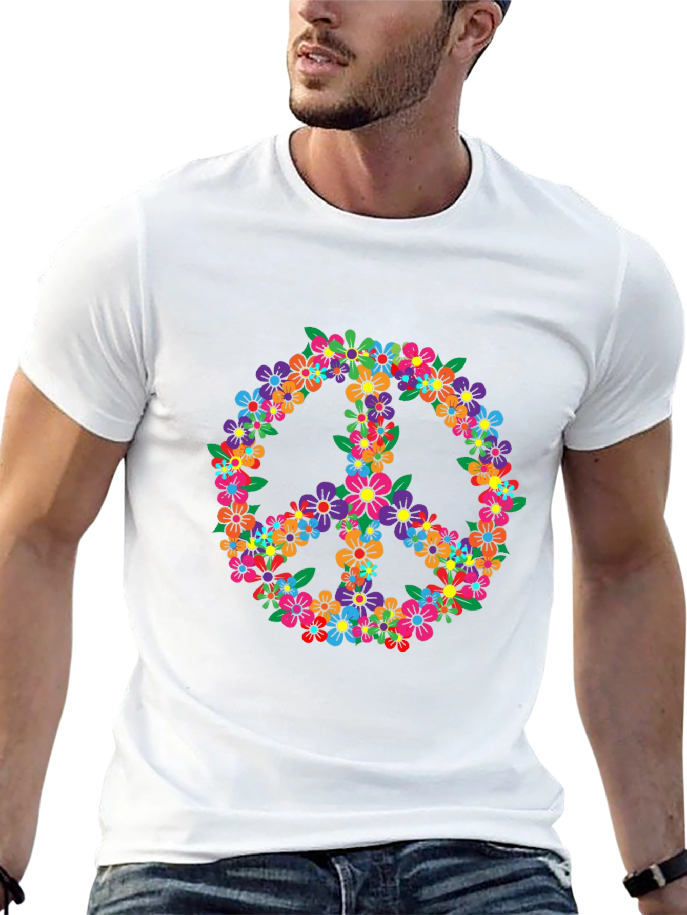 Floral Peace Sign Graphic T-Shirt