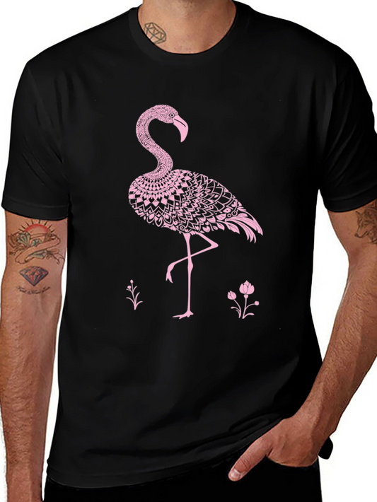 Flamingo Graphic Tee - Black Cotton Casual Shirt