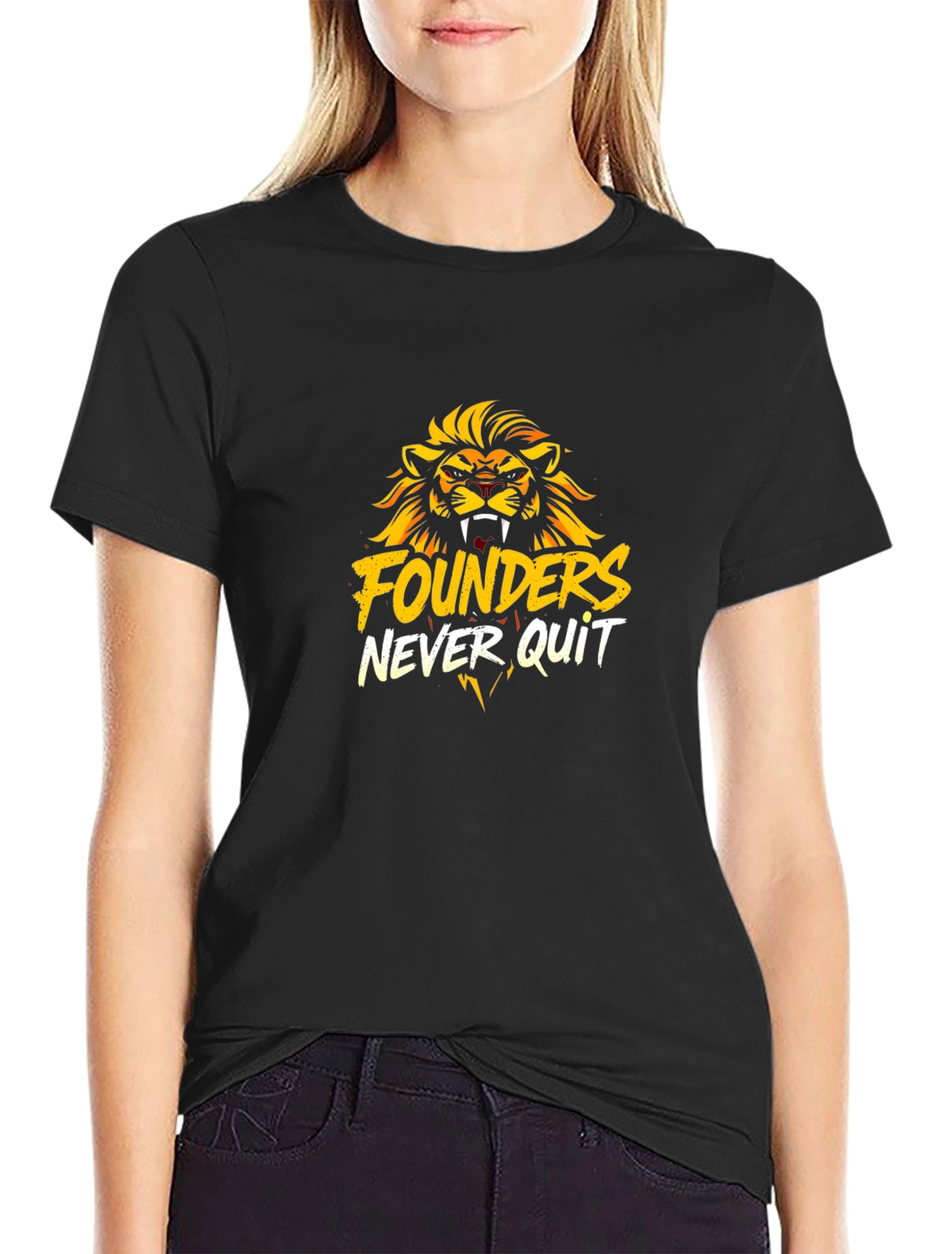 Founders Never Quit Black T-Shirt Lion Graphic Print