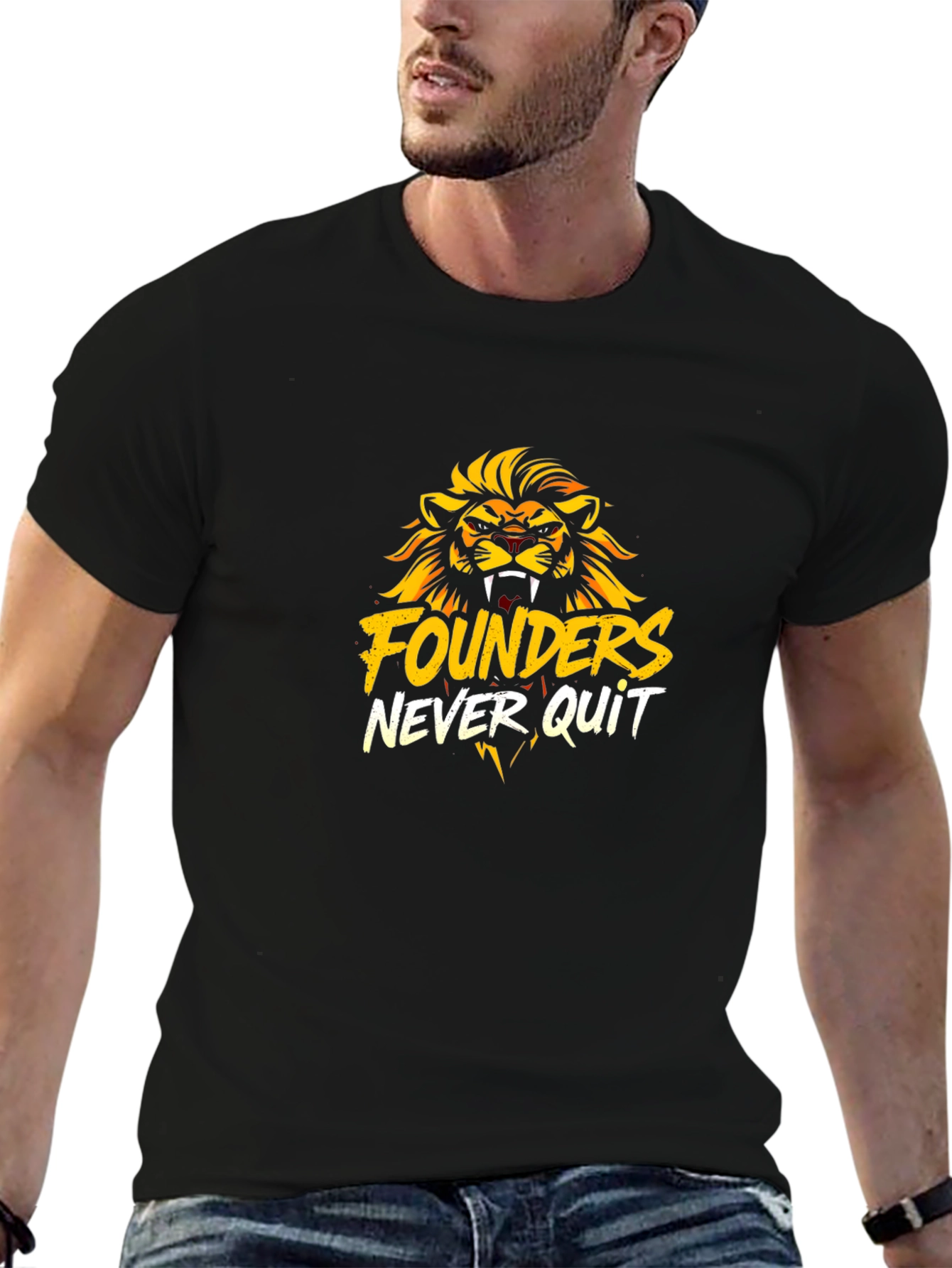 Founders Never Quit Black T-Shirt Lion Graphic Print