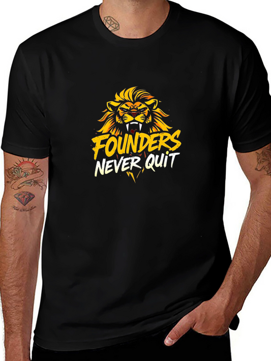 Founders Never Quit Black T-Shirt Lion Graphic Print