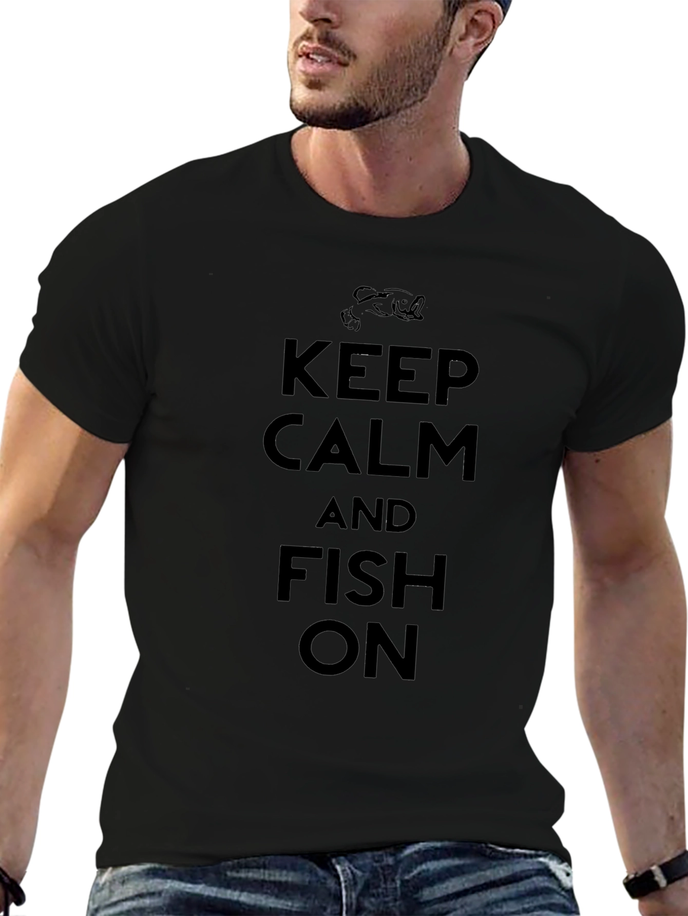 Keep Calm & Fish On Black Graphic T-Shirt
