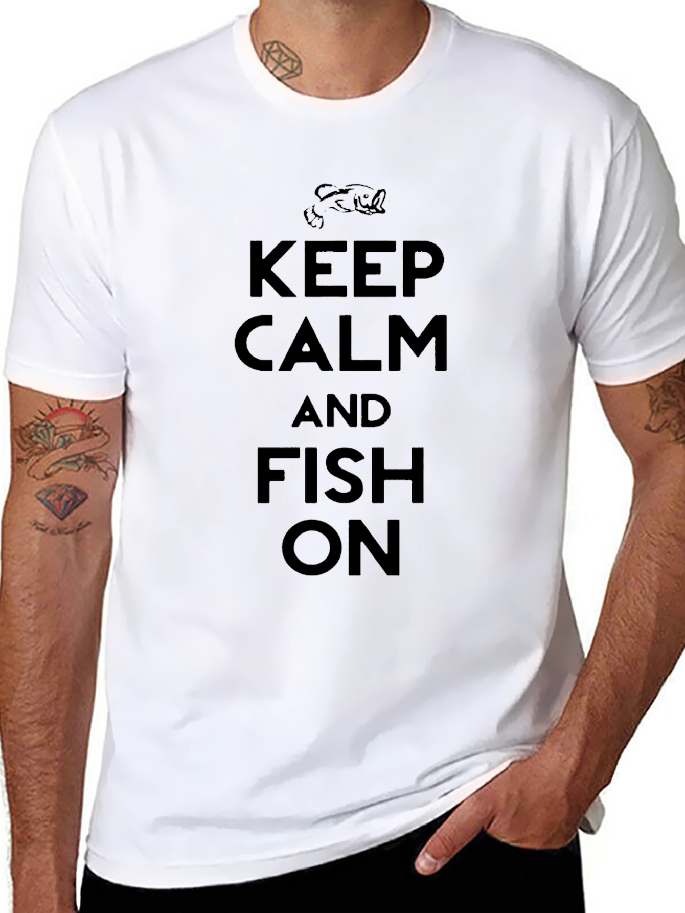 Keep Calm & Fish On Black Graphic T-Shirt