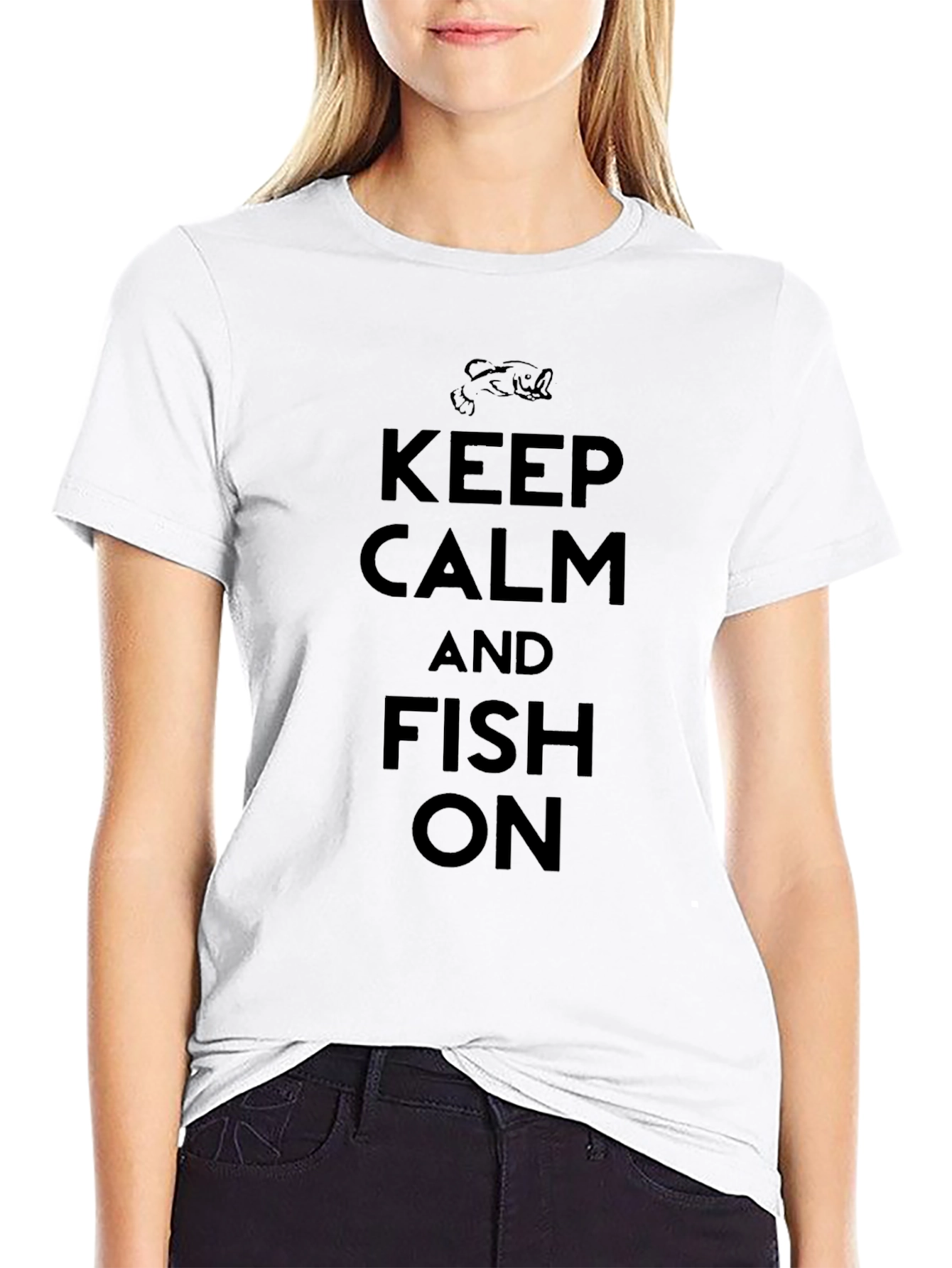 Keep Calm & Fish On Black Graphic T-Shirt