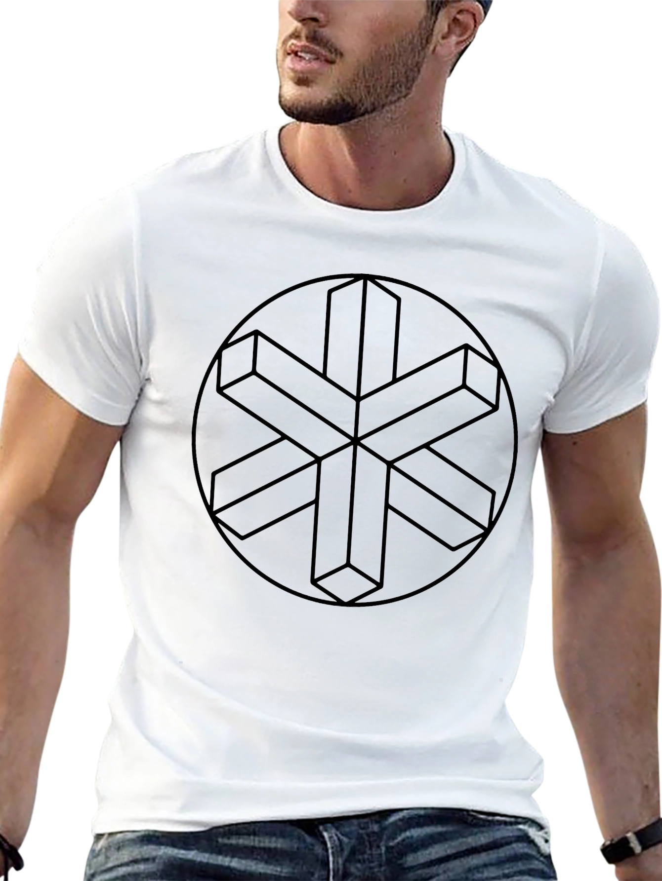 Optical Illusion Geometric Print Black T-Shirt