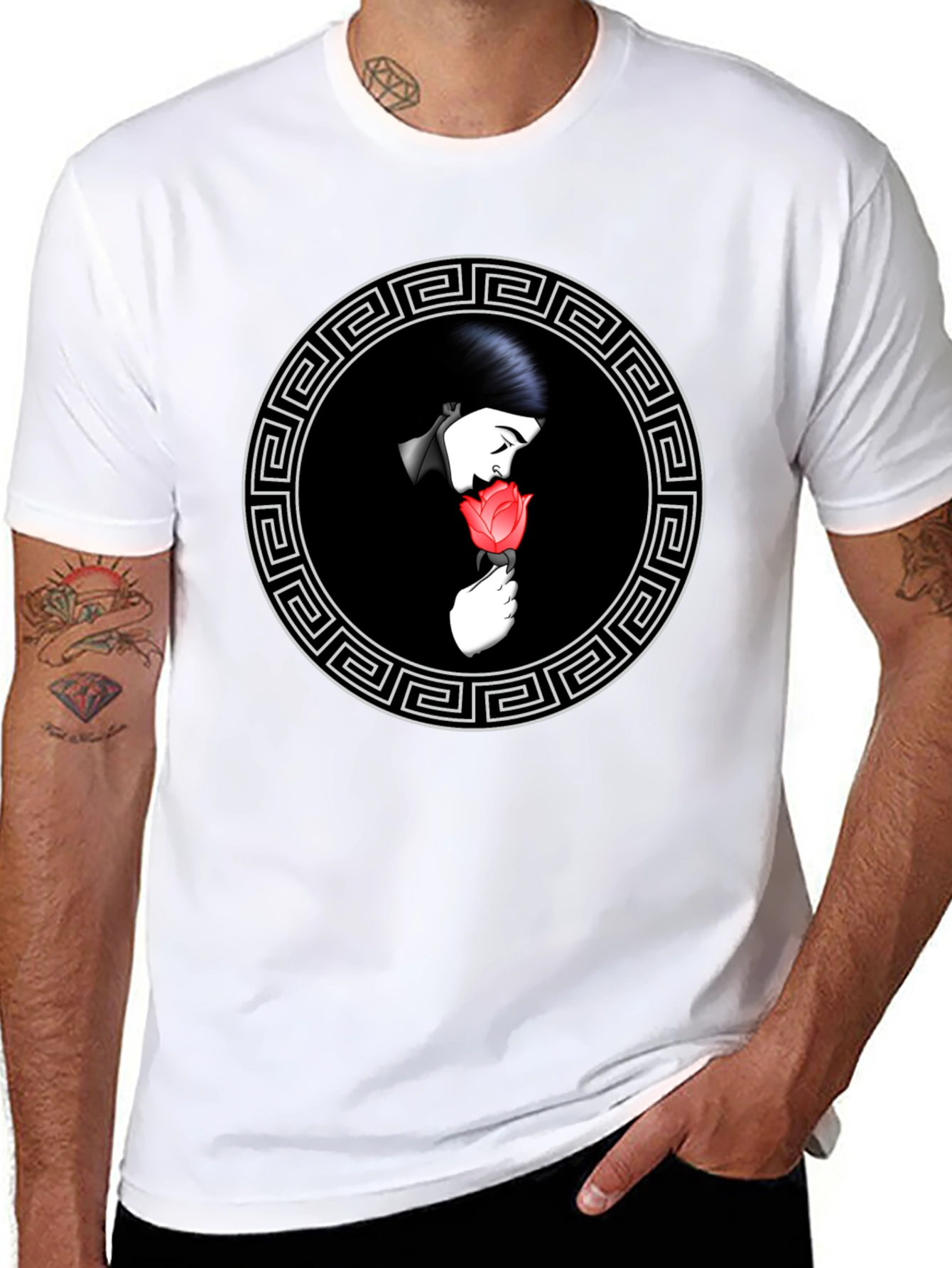 Rose Circle Graphic Tee - Stylish Black T-Shirt