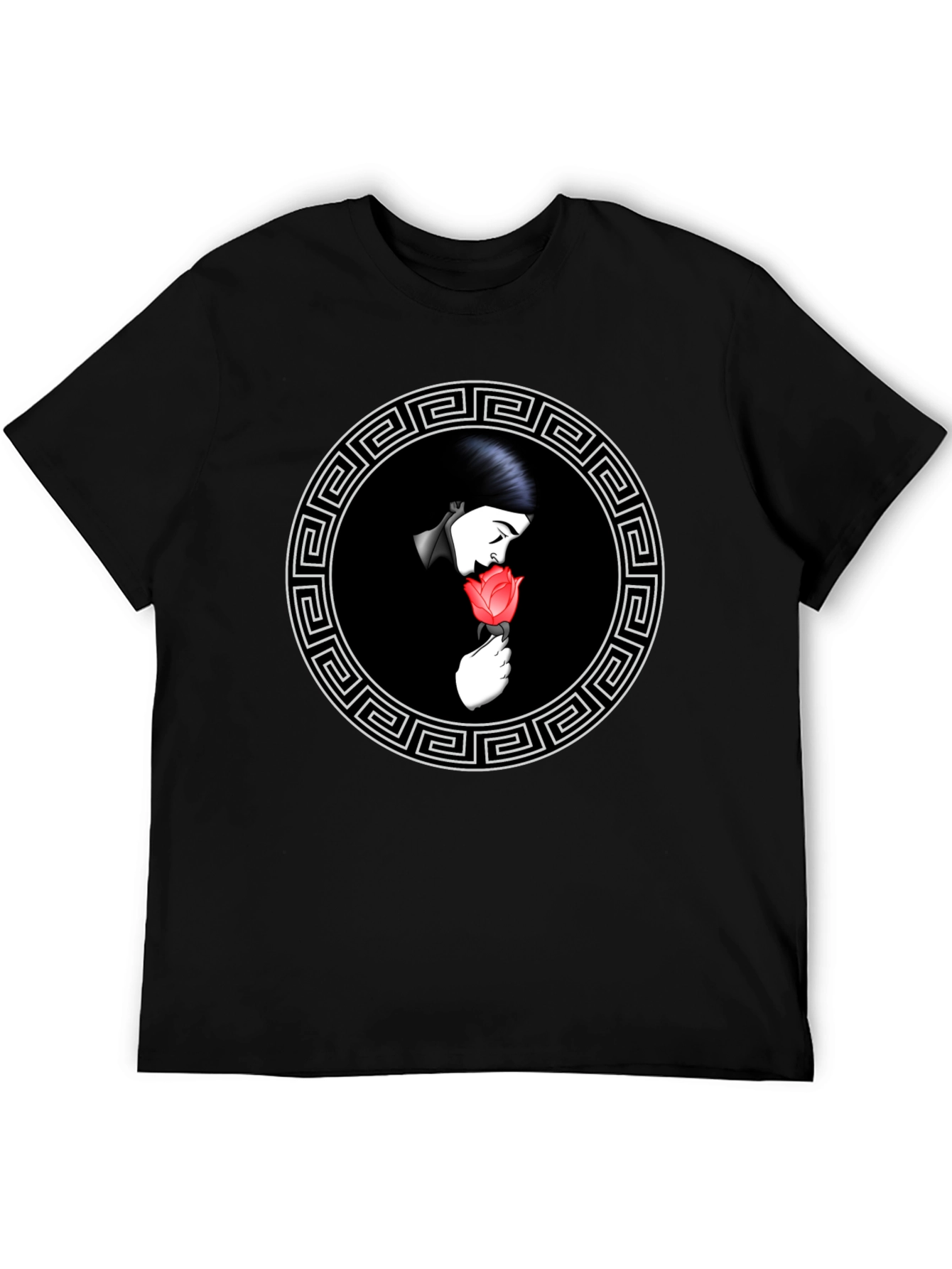 Rose Circle Graphic Tee - Stylish Black T-Shirt