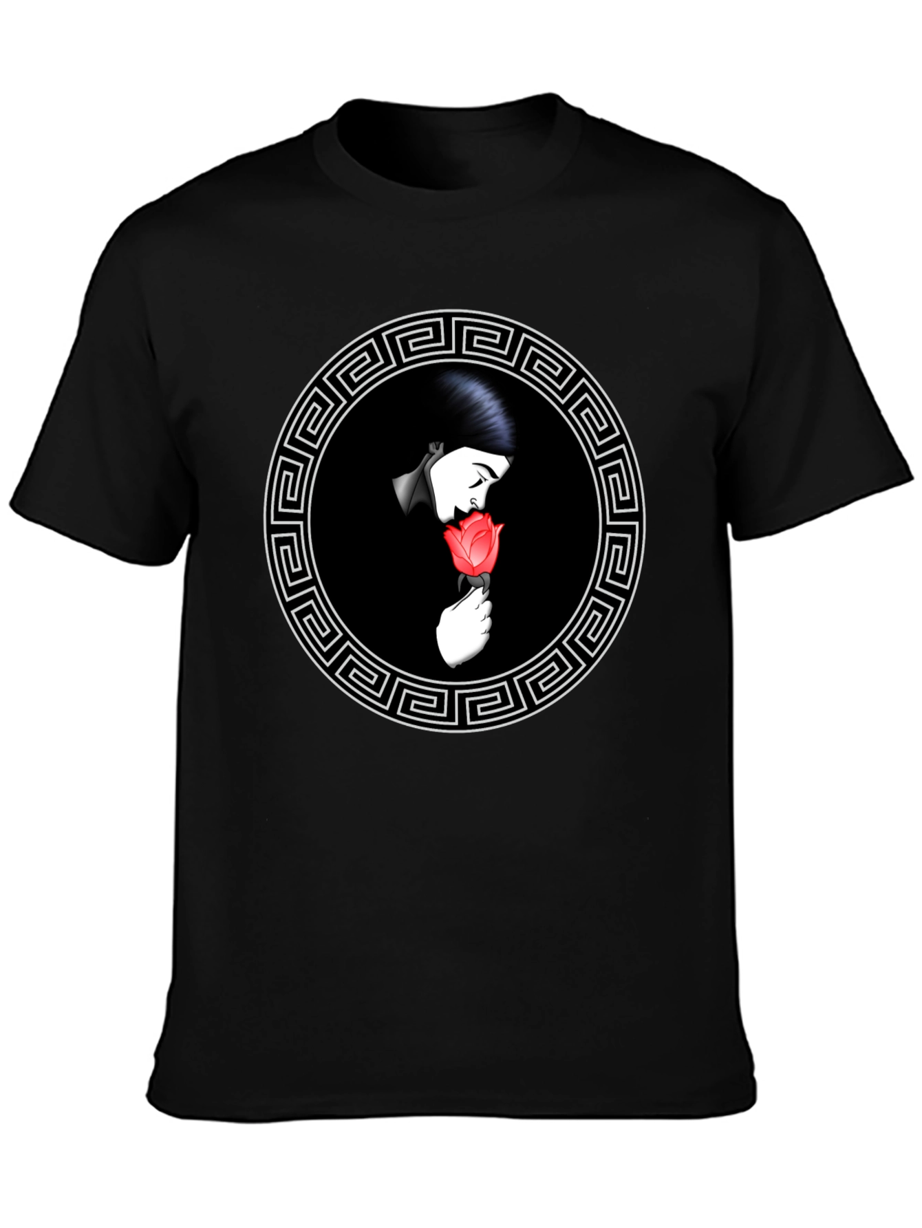 Rose Circle Graphic Tee - Stylish Black T-Shirt
