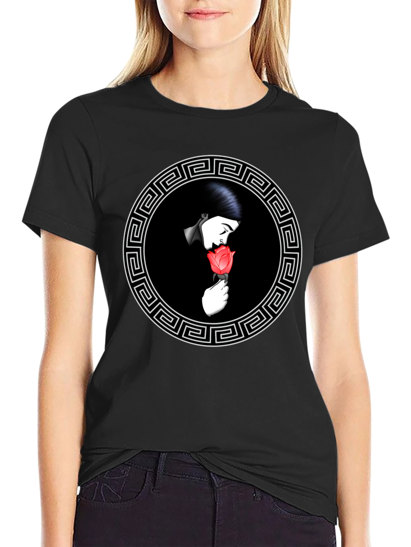 Rose Circle Graphic Tee - Stylish Black T-Shirt