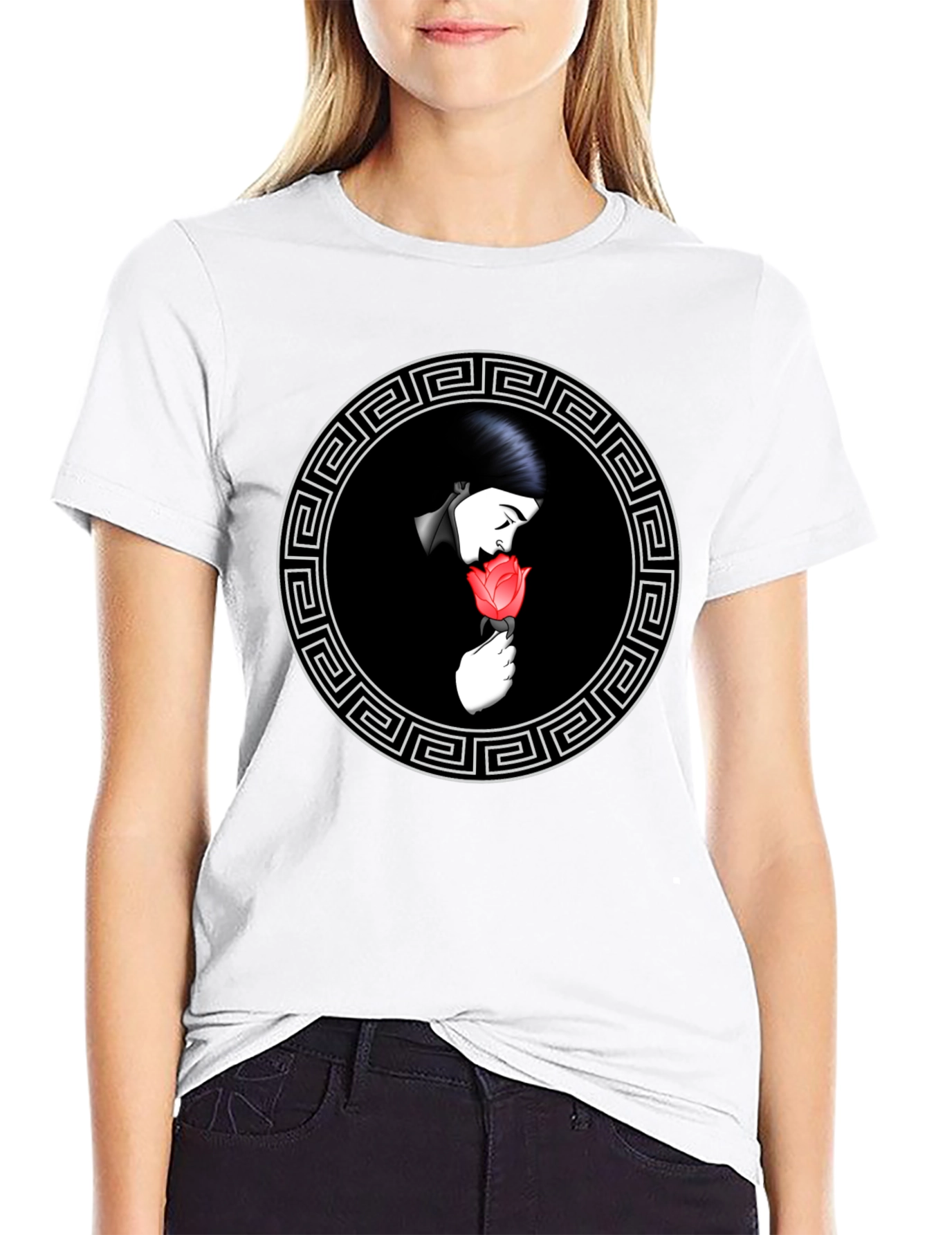 Rose Circle Graphic Tee - Stylish Black T-Shirt